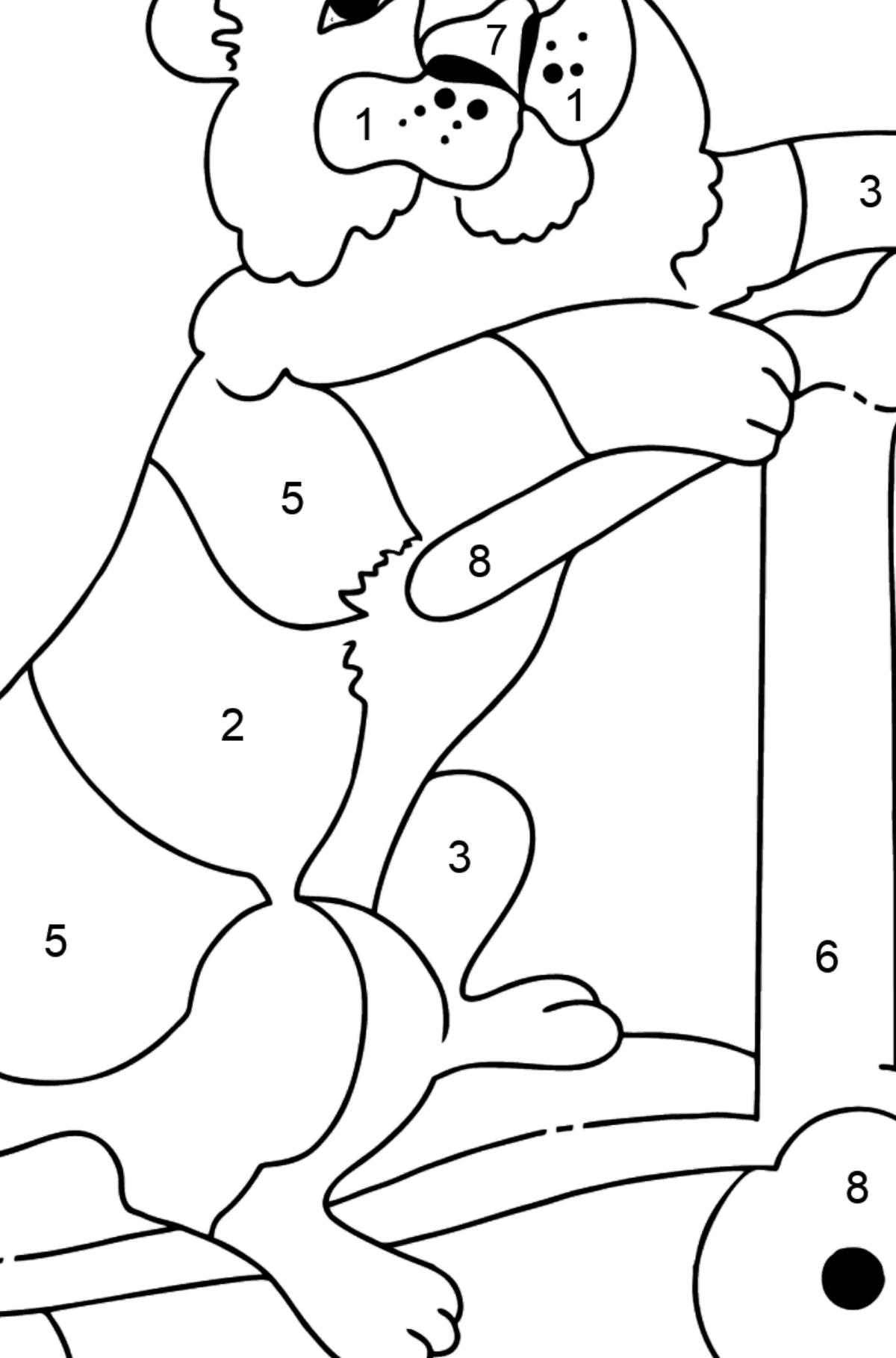 Coloring Page - A Tiger is Learning to Ride a Scooter - Coloring by Numbers for Kids