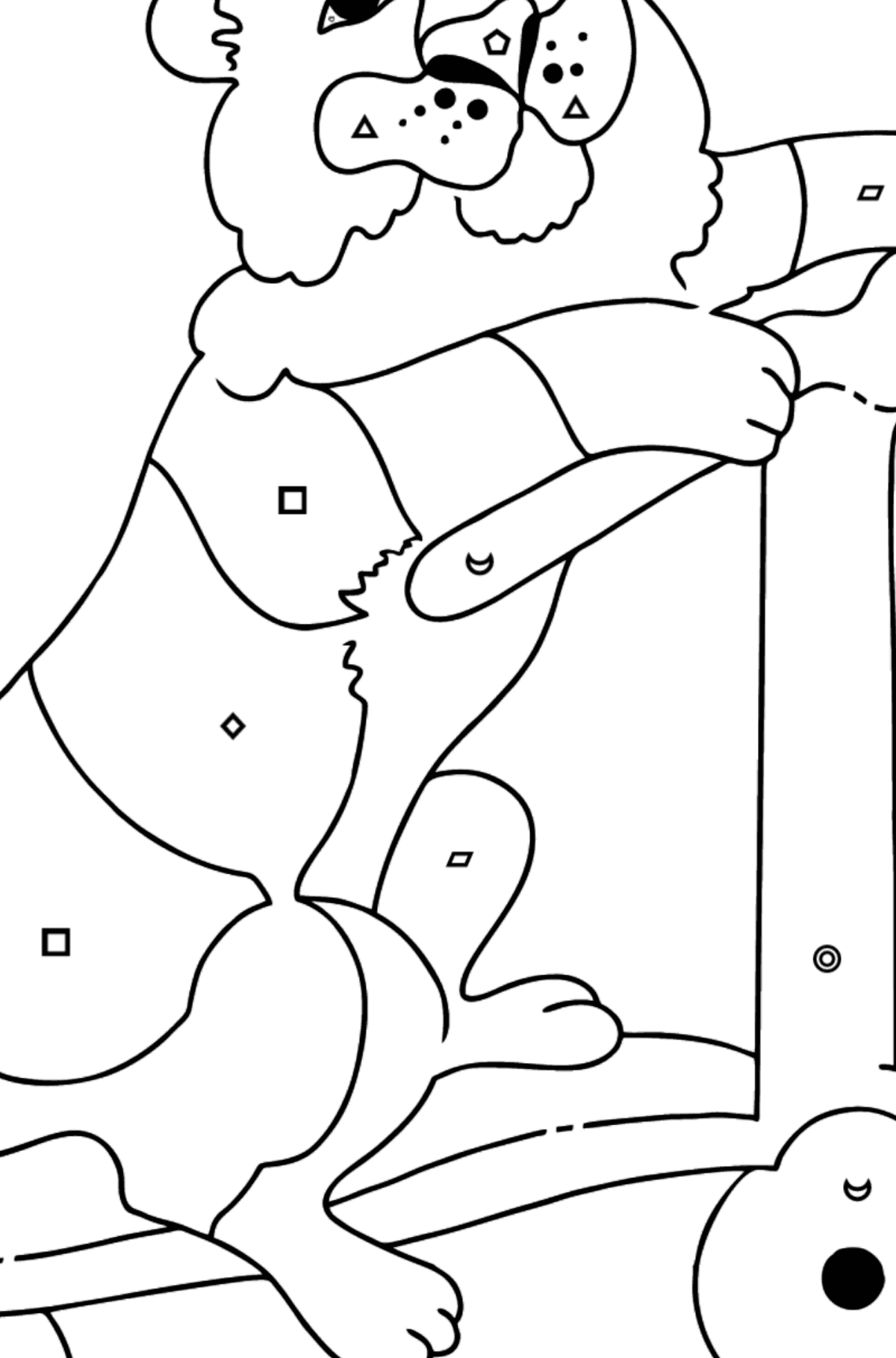 Coloring Page - A Tiger is Learning to Ride a Scooter - Coloring by Geometric Shapes for Kids