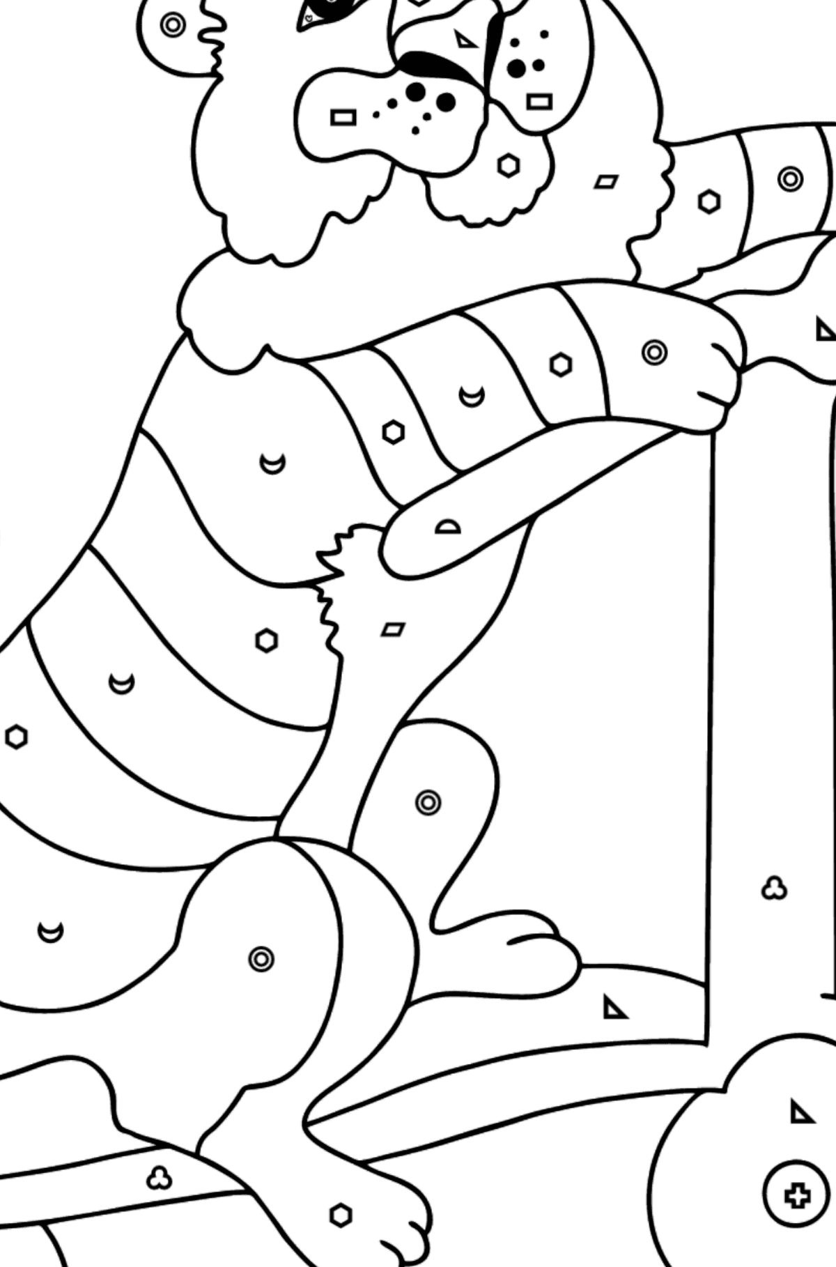 Kleurplaat grappige tijger (moeilijk) - Kleuren met geometrische figuren voor kinderen