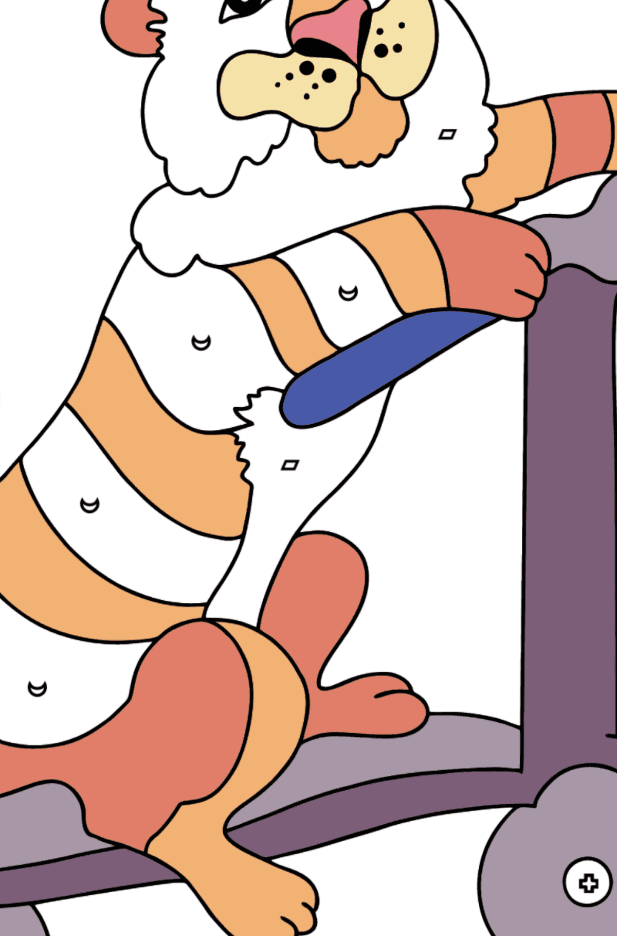 Coloriage - Un tigre sur une jolie trottinette - Coloriage par Formes Géométriques pour les Enfants