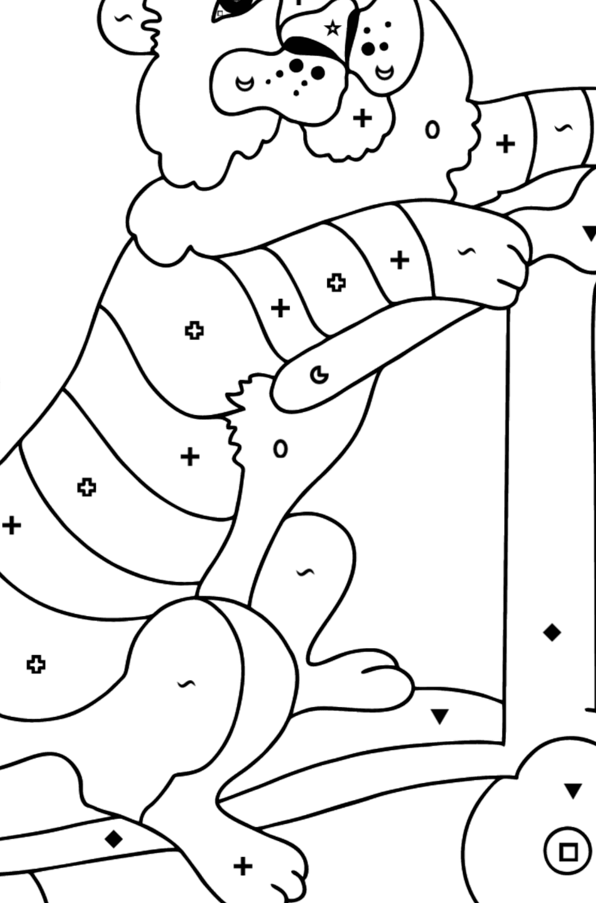 Coloring Page - A Tiger on a Fancy Scooter - Coloring by Symbols and Geometric Shapes for Kids