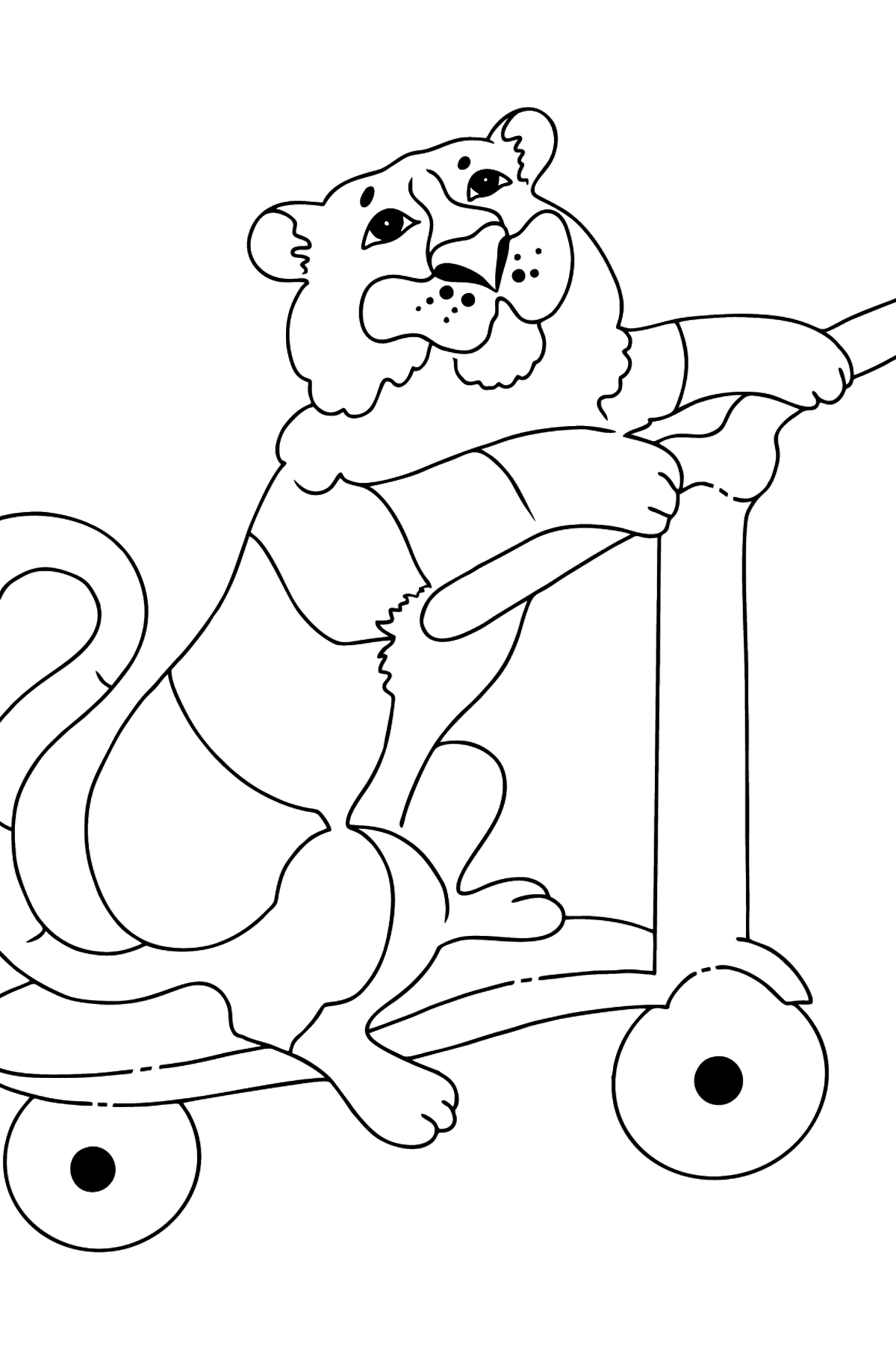 Coloring Page - A Tiger on a Scooter - Coloring Pages for Kids