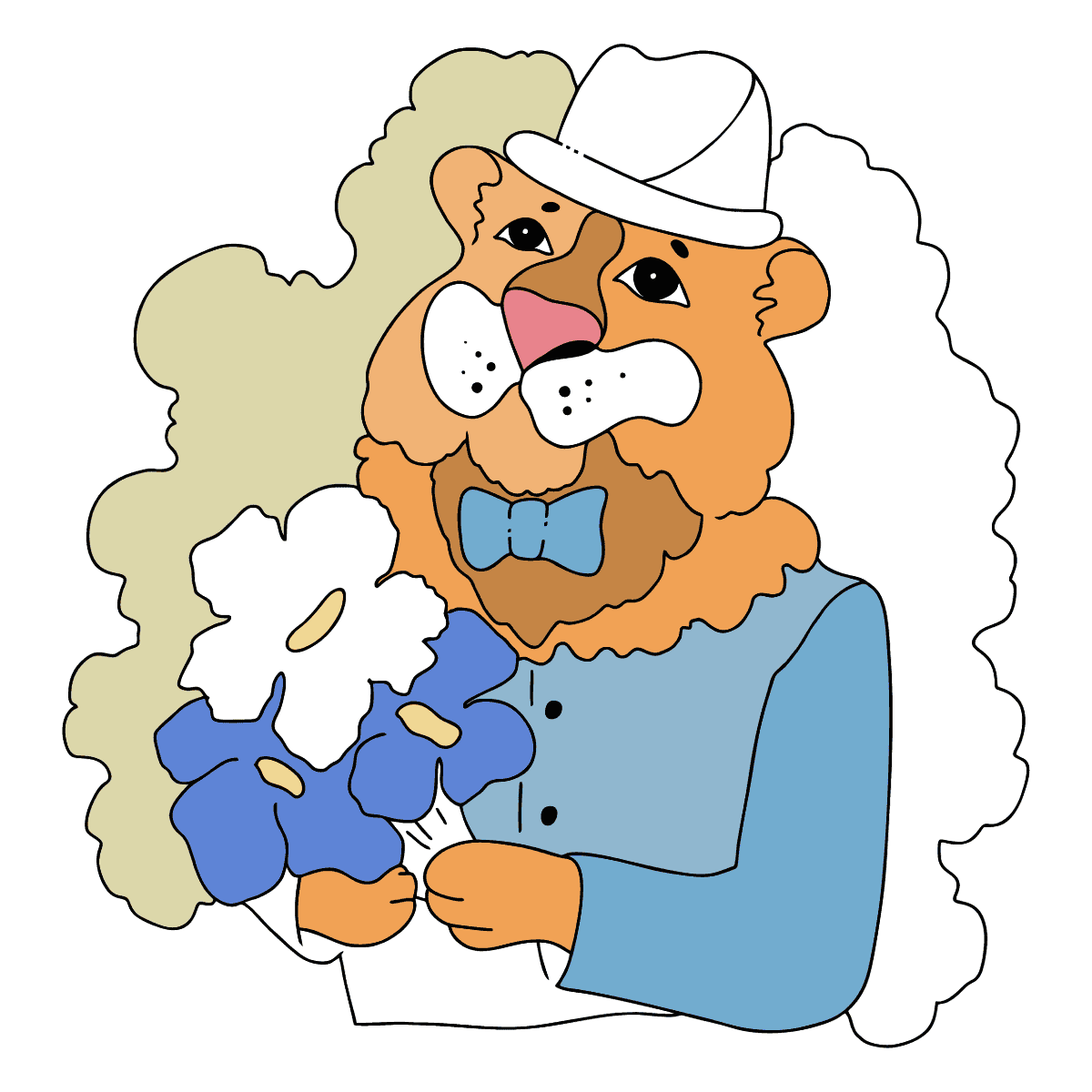 online-coloring-page-a-tiger-with-a-bouquet-of-flowers