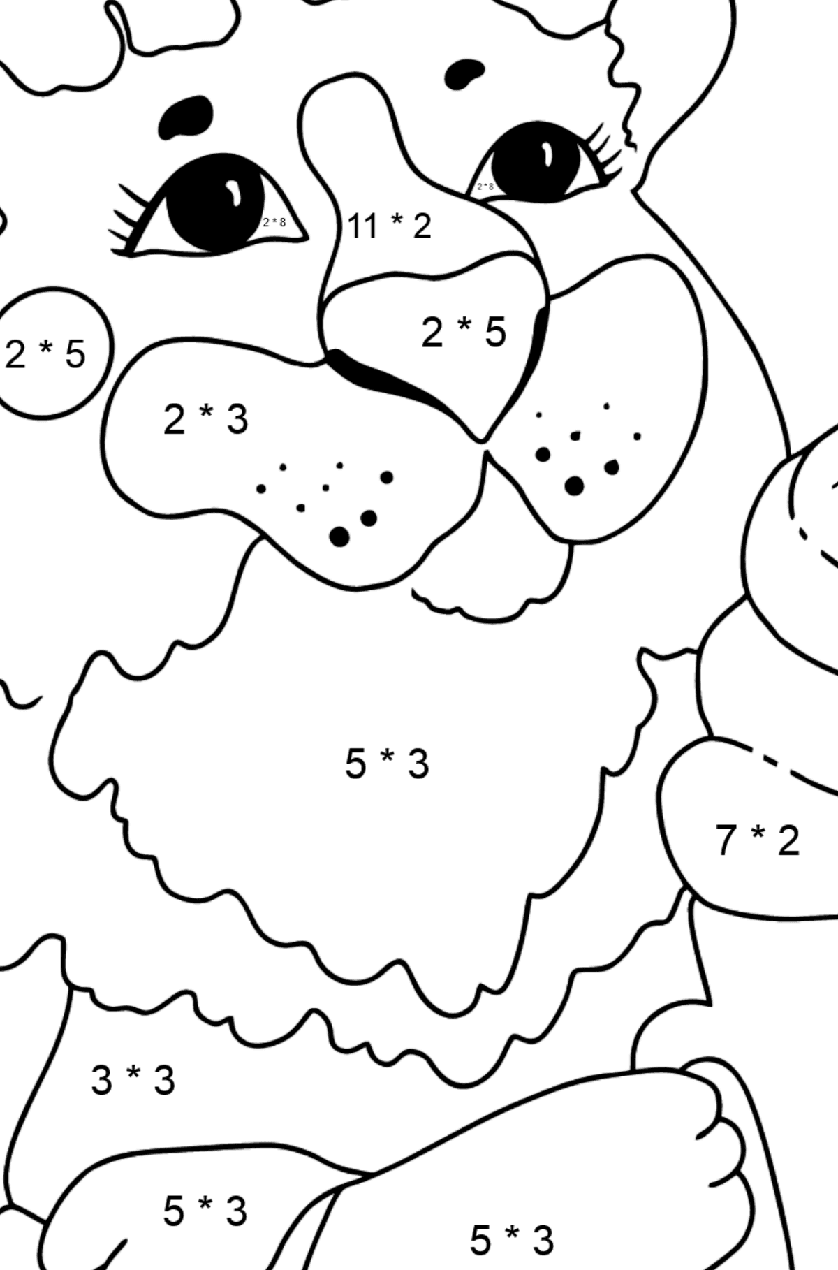 Disegni da colorare di Tigre carina - Colorazione matematica - Moltiplicazione per bambini