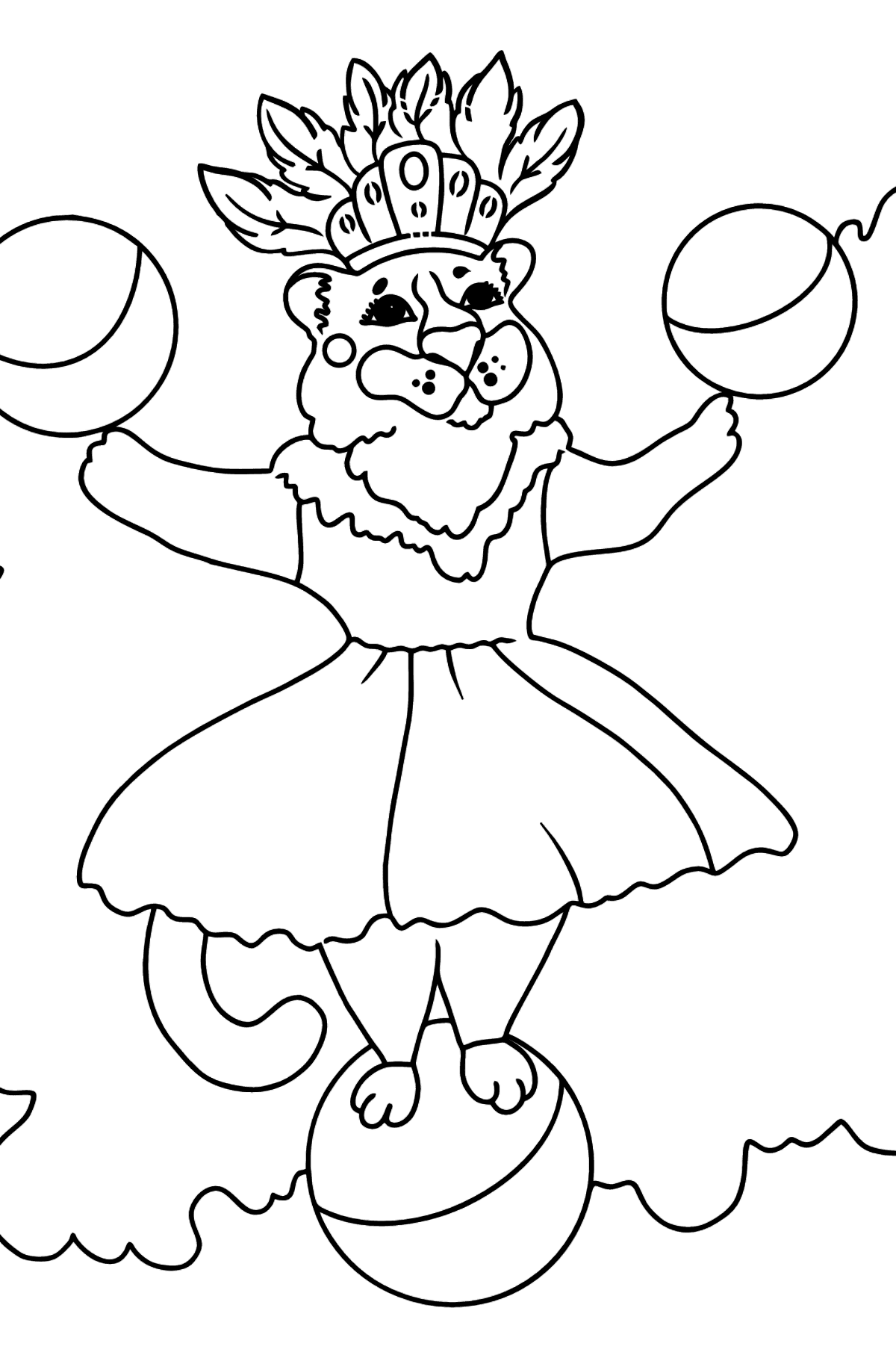 Coloring Page - A Tigress in a Circus with Balls - Coloring Pages for Kids