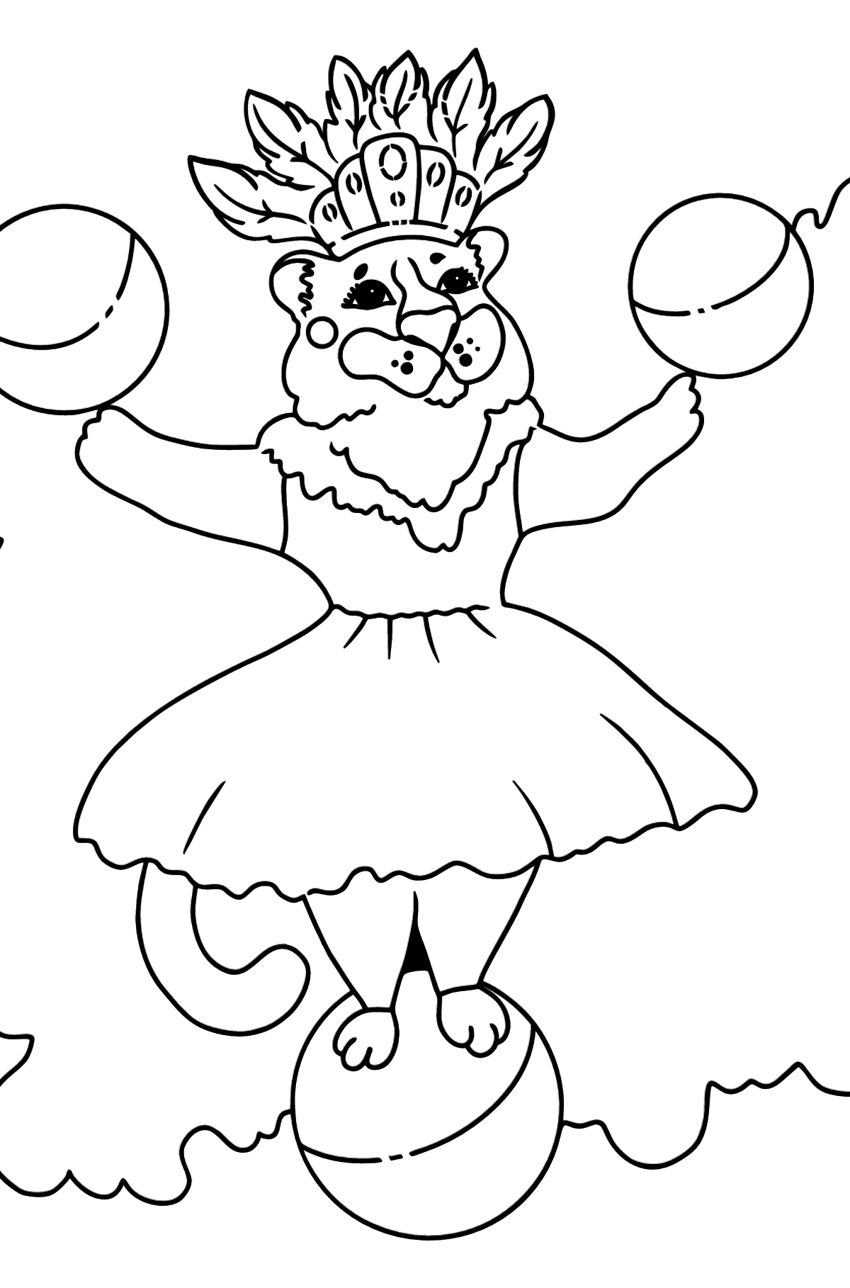 Coloring Page - A Tigress with Three Balls - Coloring Pages for Kids