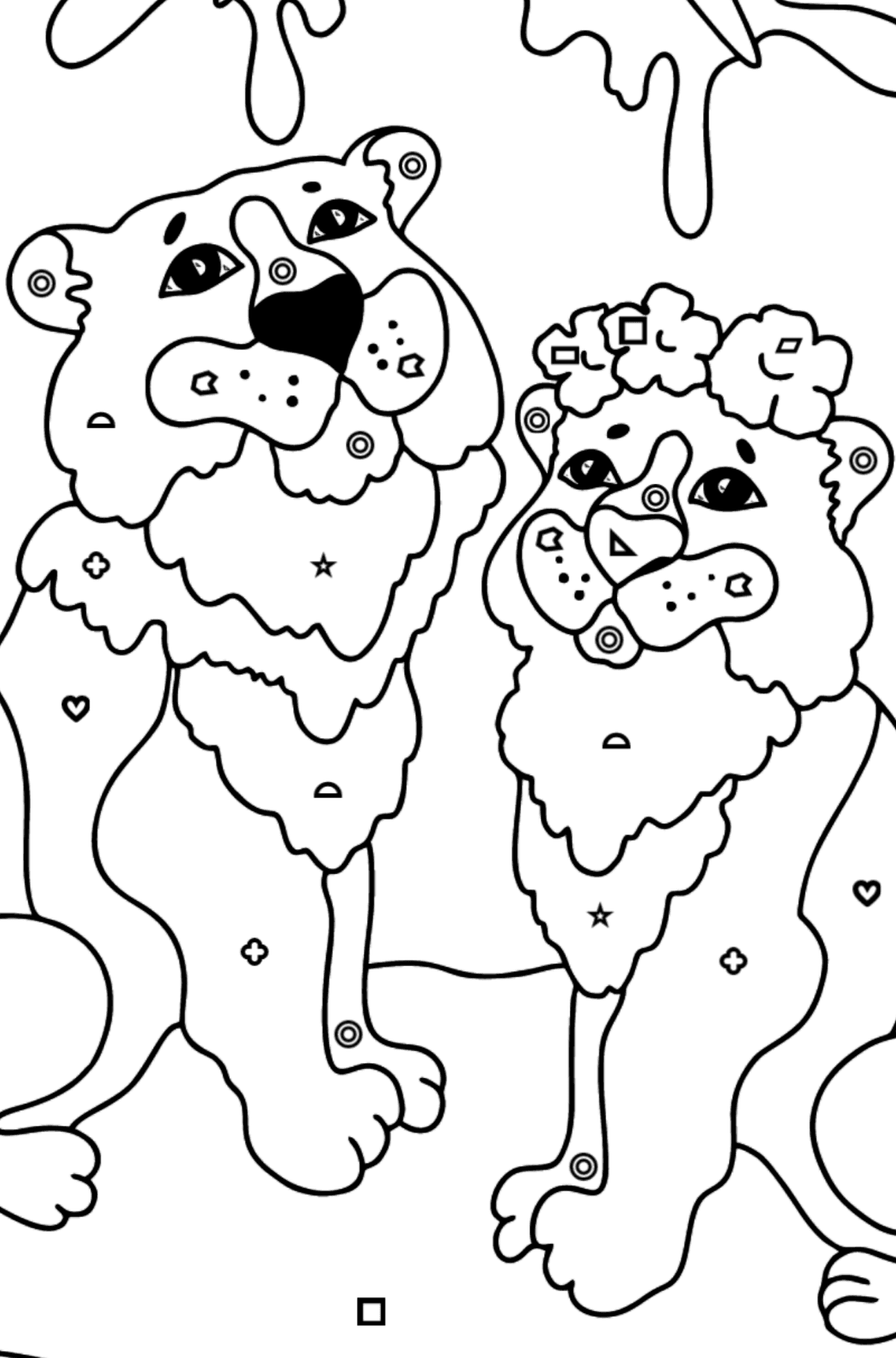 Värityskuva tiikeri ja tiikeri (vaikea) - Väritys Geometristen Kuvioden mukaan lapsille