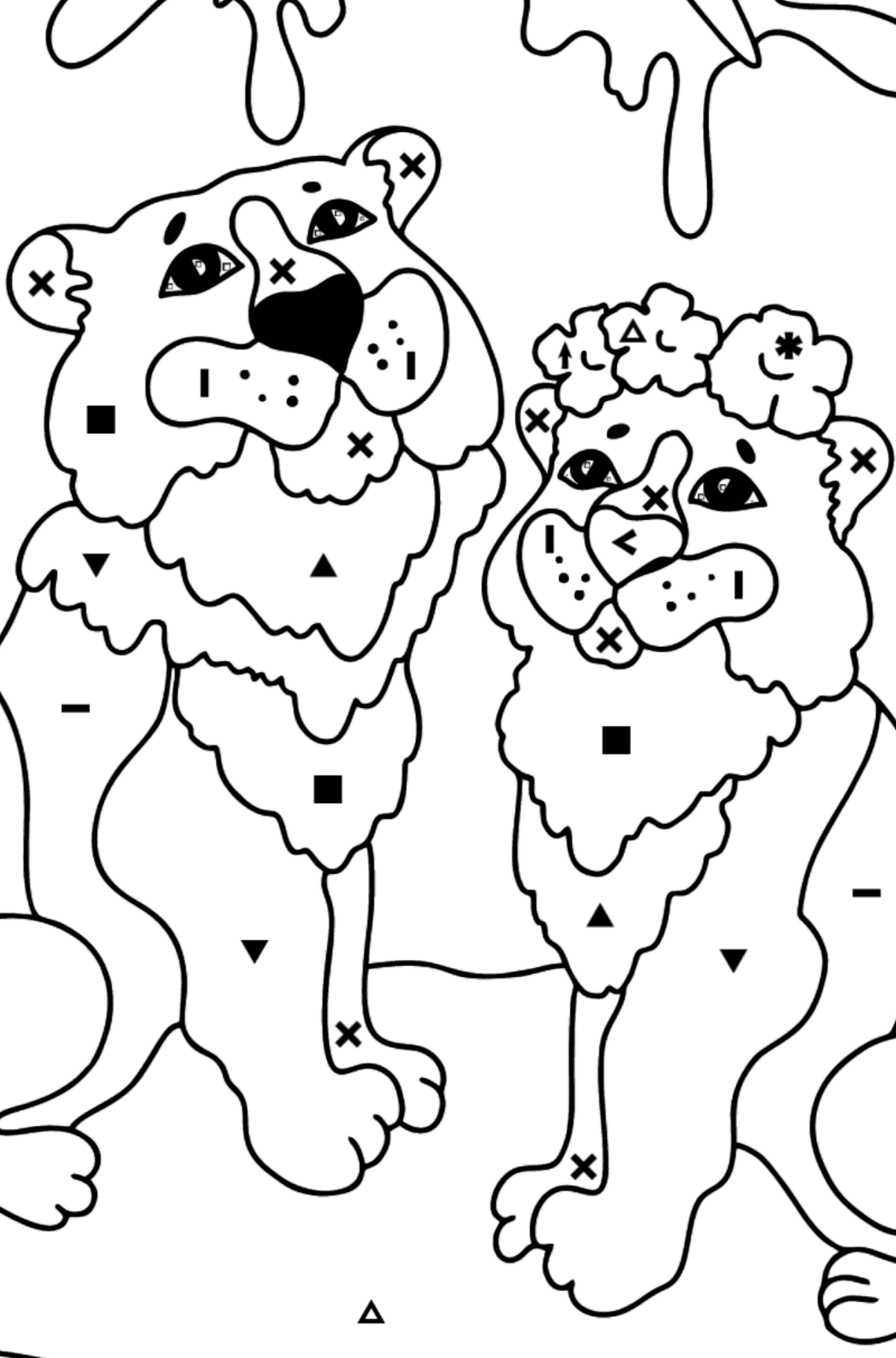 Omalovánka tygr a tygřice (složitě) - Omalovánka podle Symbolů pro děti