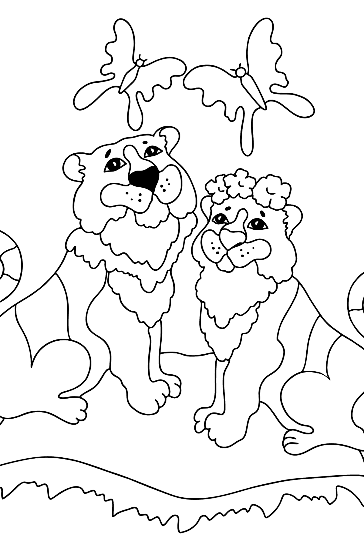 Desen de colorat tigru și tigresă (dificil) - Desene de colorat pentru copii