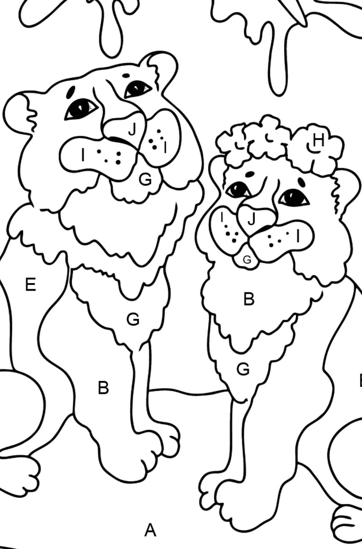 Desenho de tigre e tigresa para colorir - Colorir por Letras para Crianças
