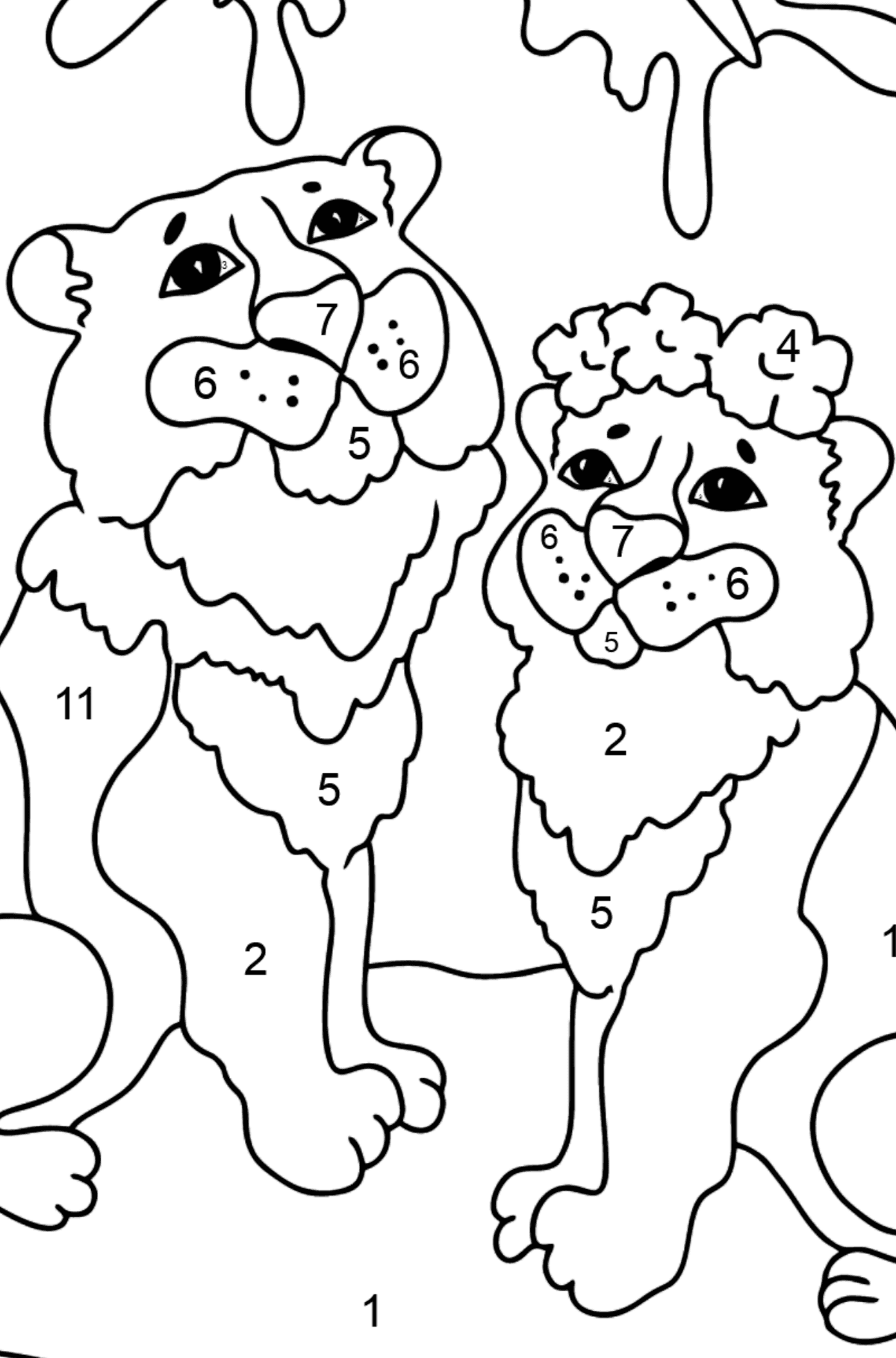 Desenho de tigre e tigresa para colorir - Colorir por Números para Crianças