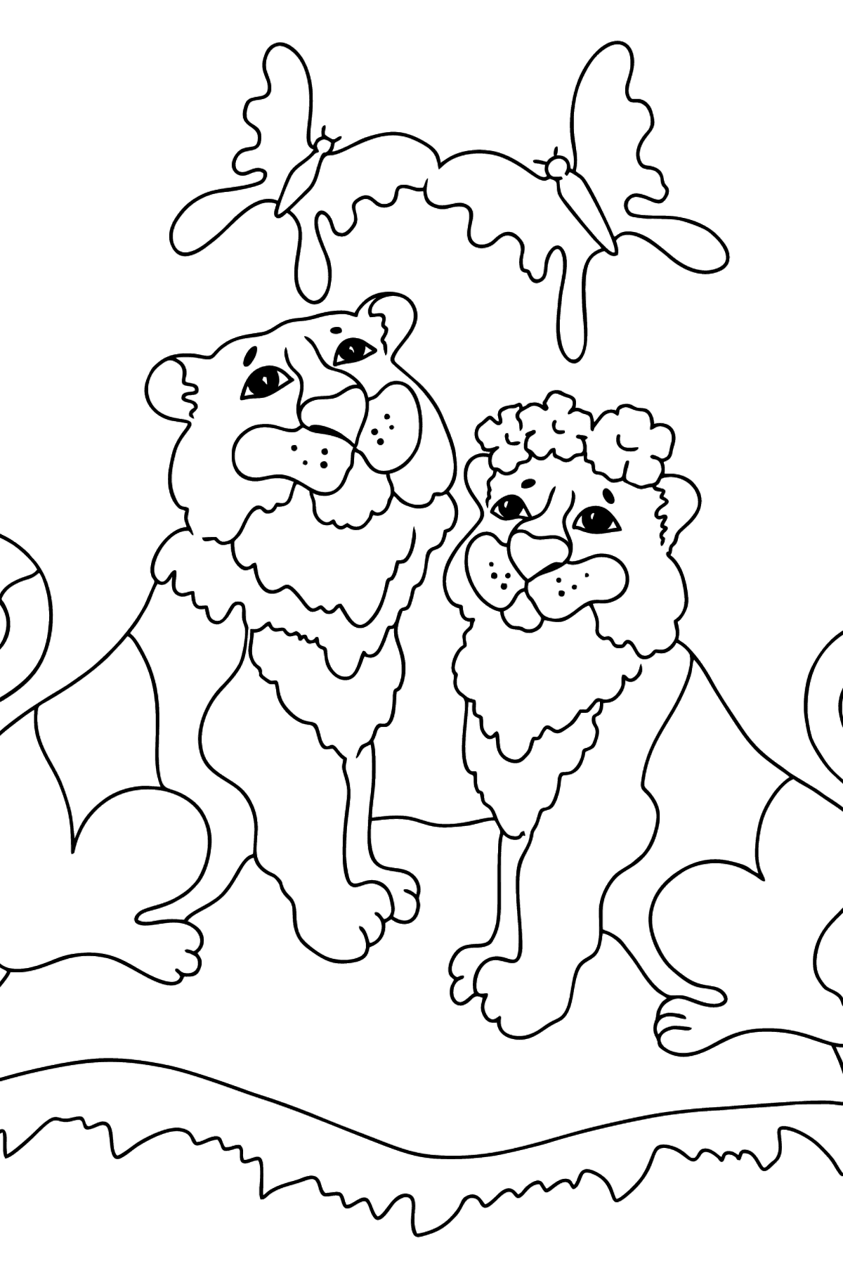 Coloring Page - Tigers with Butterflies - Coloring Pages for Kids