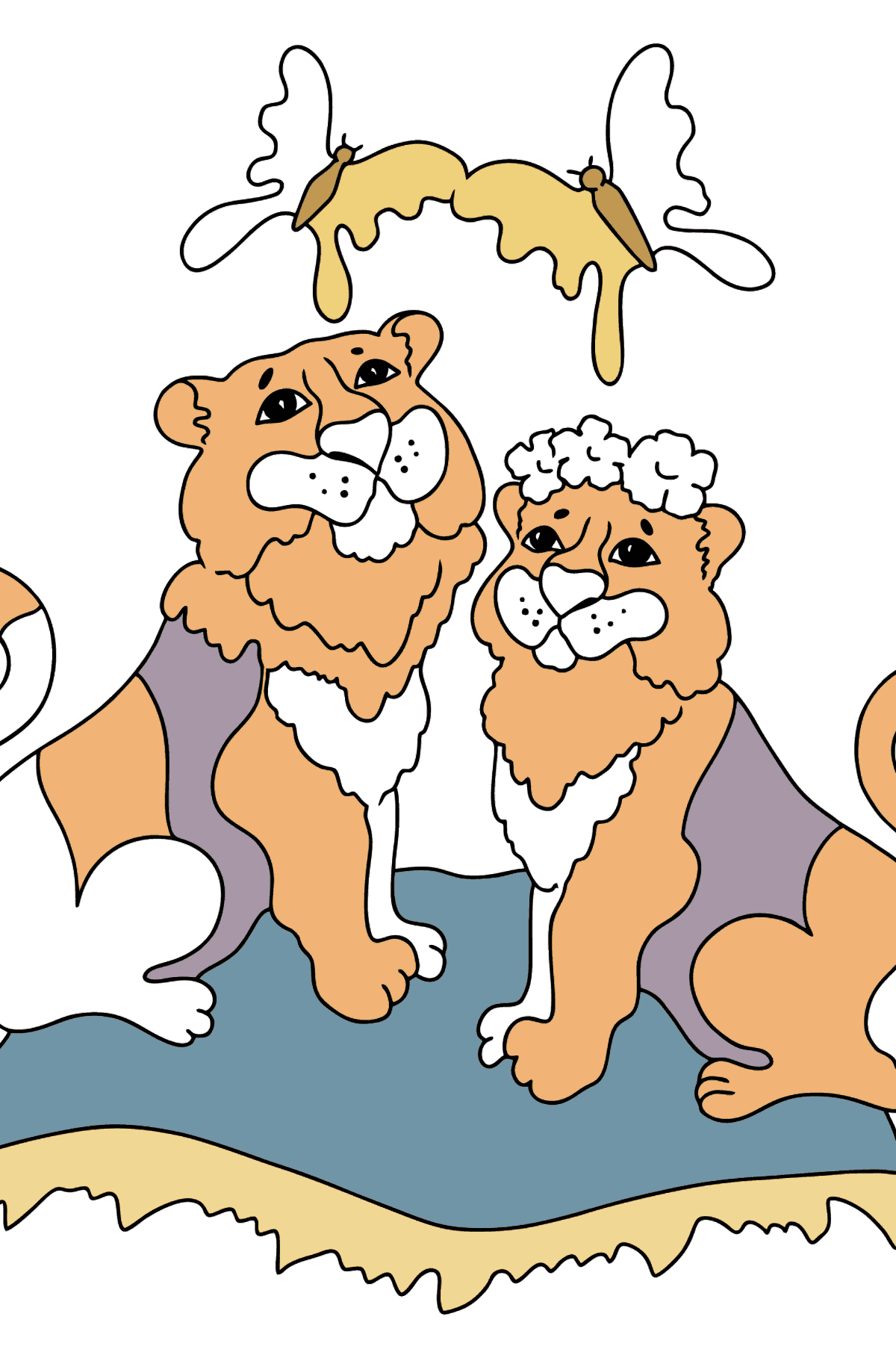 Coloring Page - Tigers with Butterflies - Coloring Pages for Kids