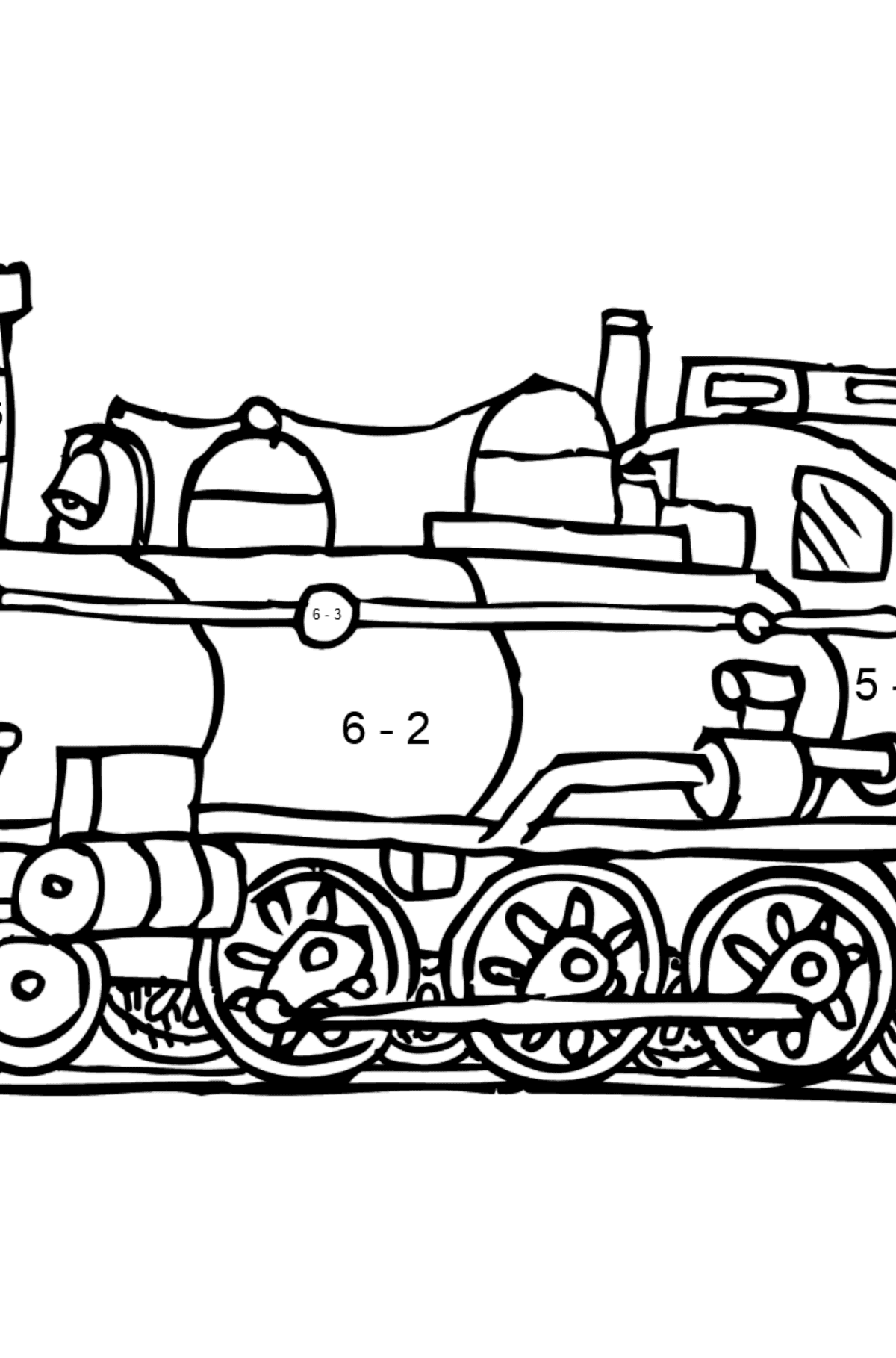 Ausmalbild Lokomotive - Mathe Ausmalbilder - Subtraktion für Kinder