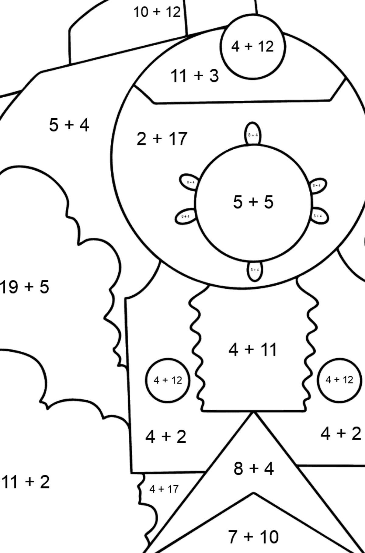 Bild Zug zum Ausmalen - Mathe Ausmalbilder - Addition für Kinder
