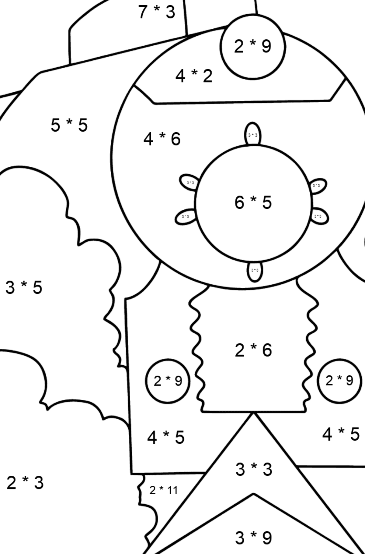 Bild Zug zum Ausmalen - Mathe Ausmalbilder - Multiplikation für Kinder