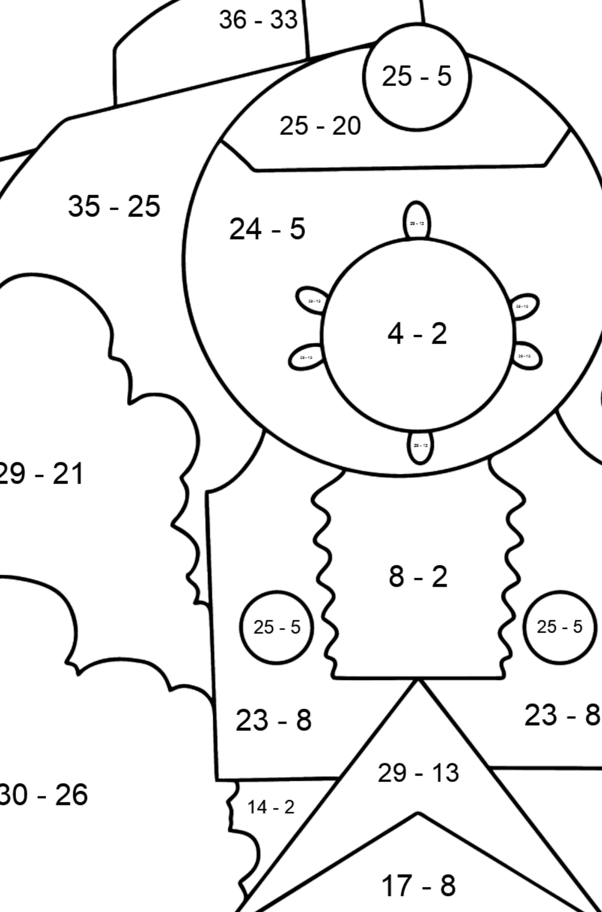 Bild Zug zum Ausmalen - Mathe Ausmalbilder - Subtraktion für Kinder