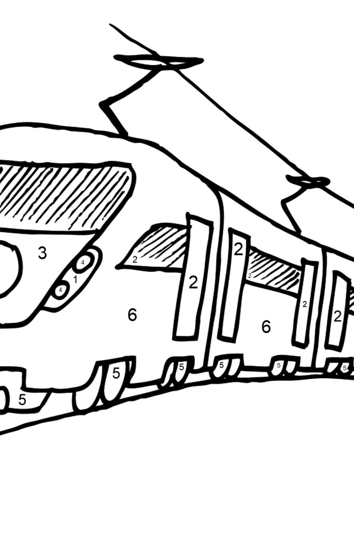 Dibujo para Colorear de Tren de Pasajeros - Colorear por Números para Niños