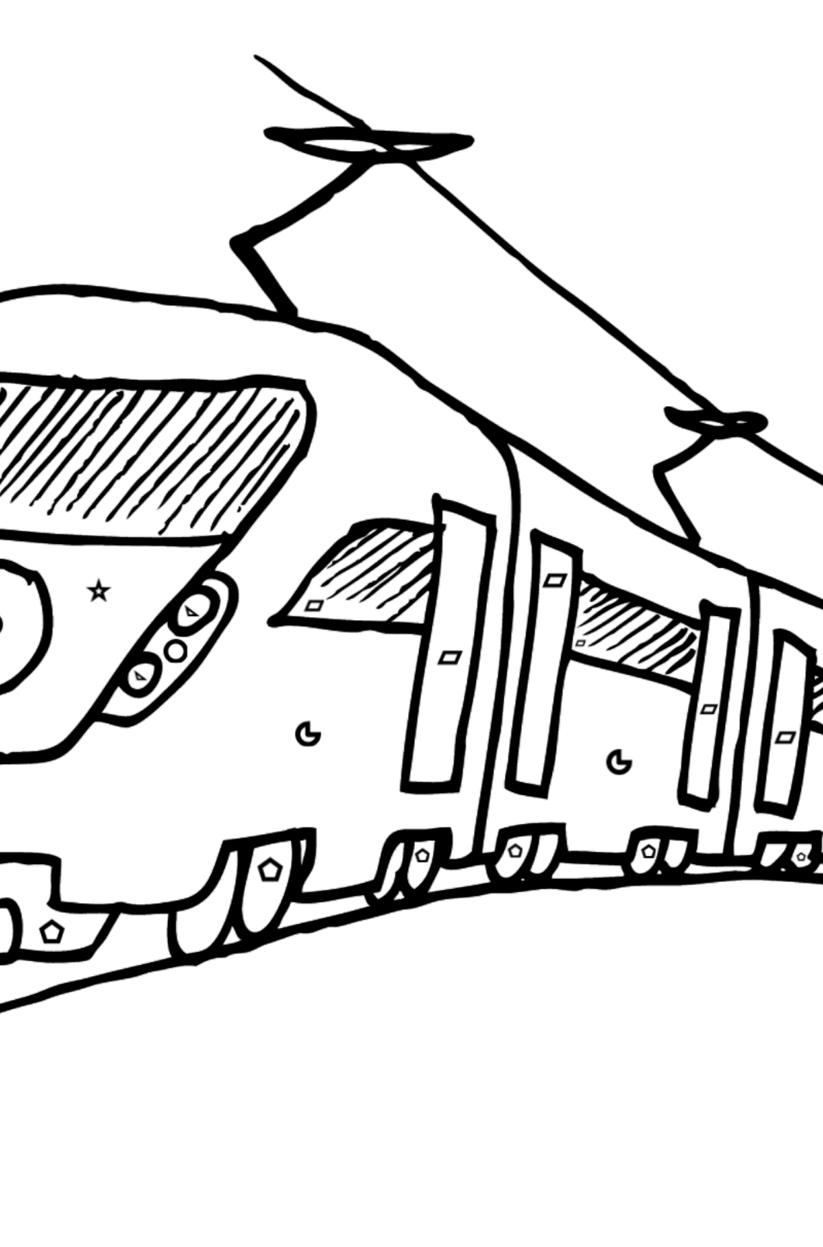 Malvorlage Zug Personenzug - Ausmalen nach Geometrischen Formen für Kinder