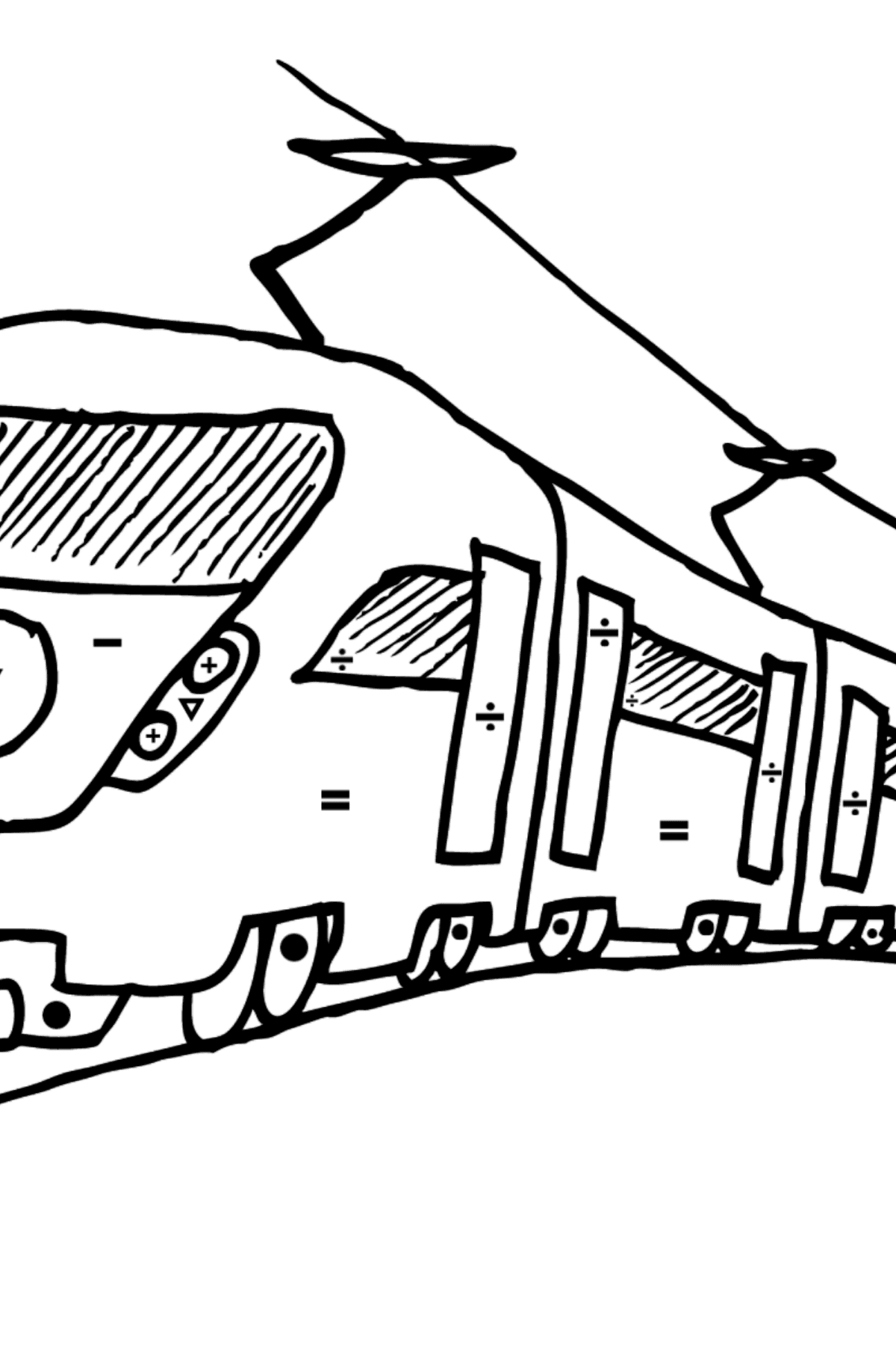 Dibujo para Colorear de Tren de Pasajeros - Colorear por Símbolos para Niños