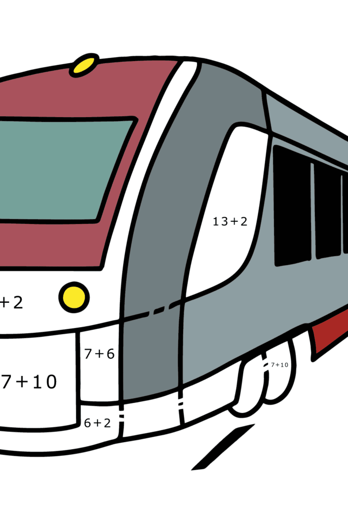Dibujo de Tren de la ciudad para colorear - Colorear con Matemáticas - Sumas para Niños