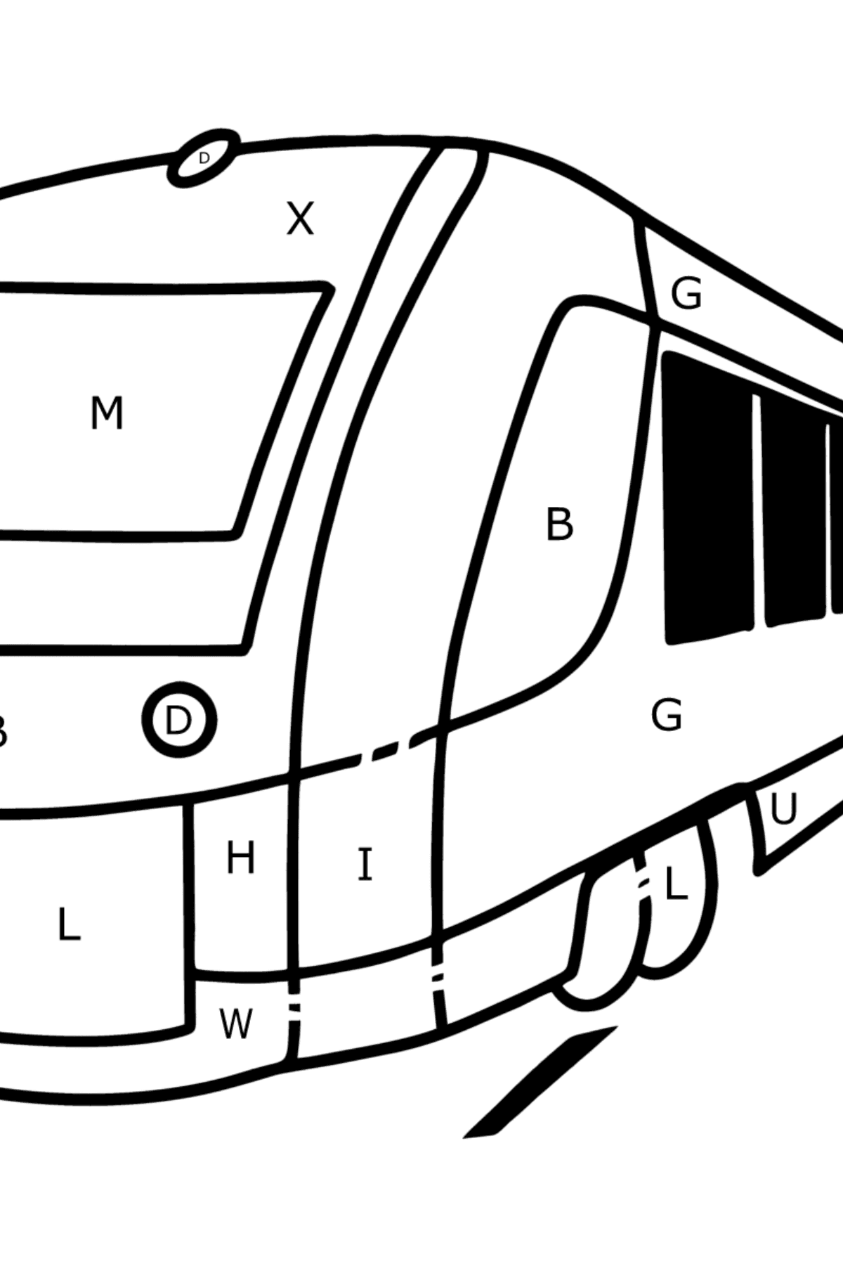 Kleurplaat elektrische trein - Kleuren met letters voor kinderen