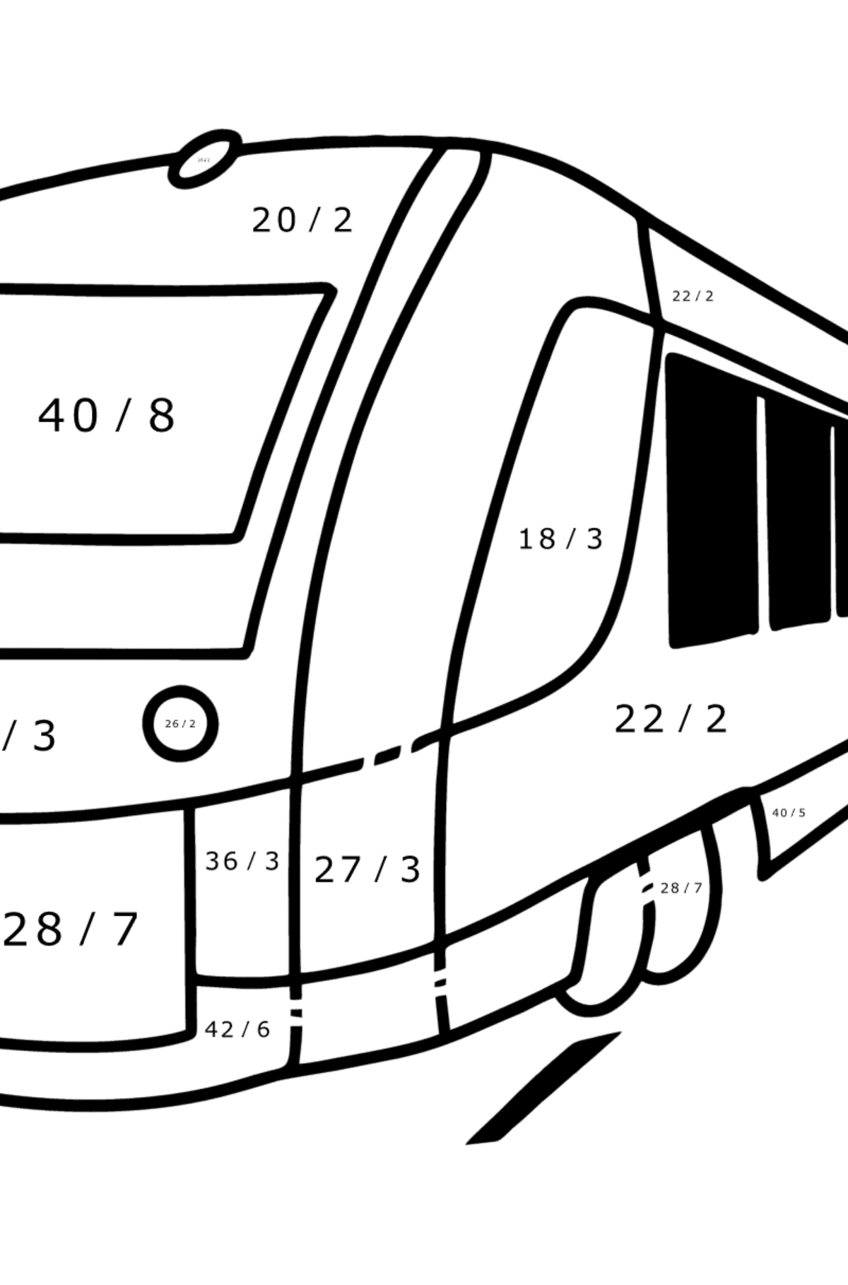 Розмальовка потяг - Математична Розмальовка Ділення для дітей