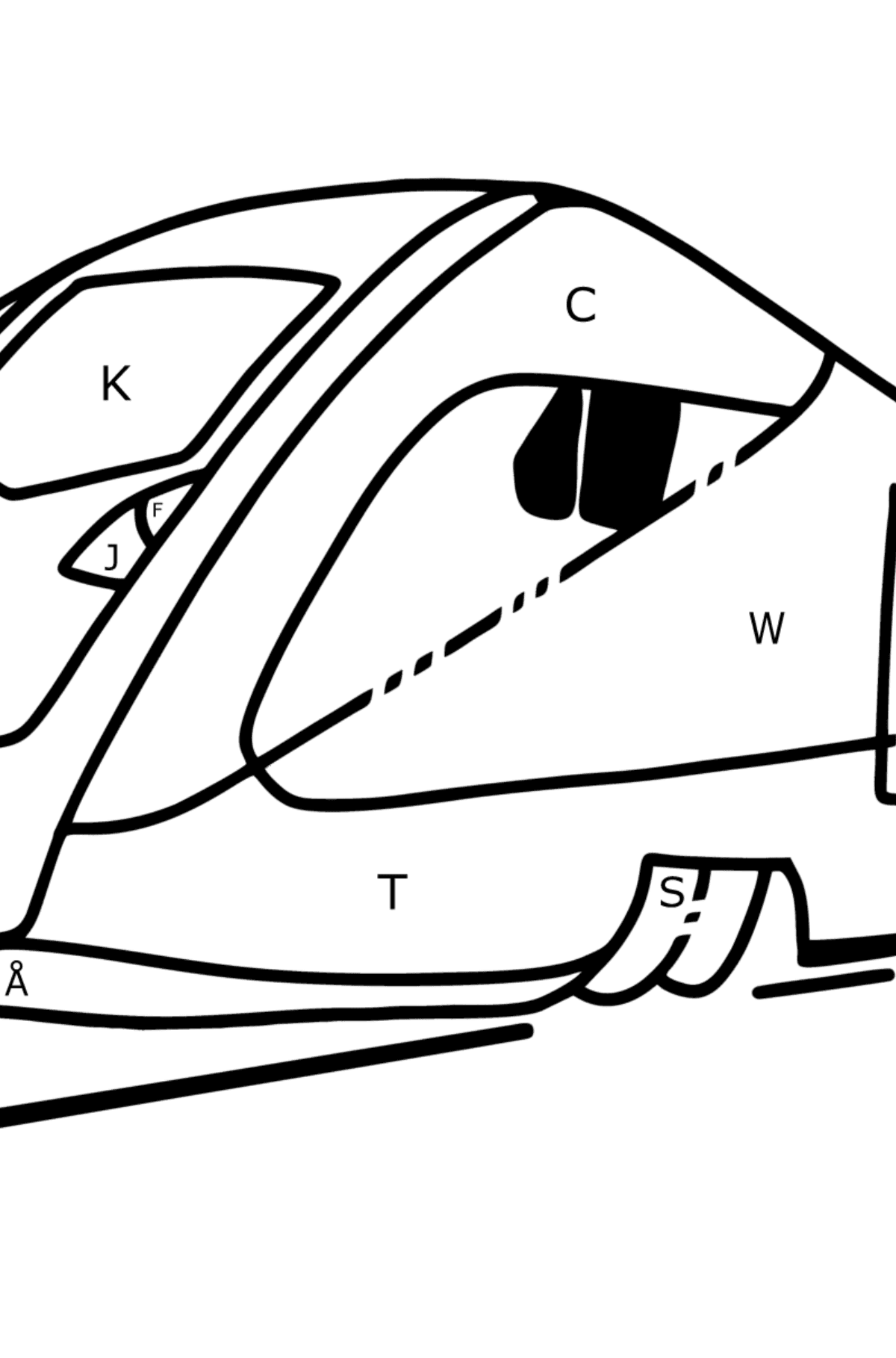 Tegning til fargelegging moderne tog - Fargelegge etter bokstaver for barn