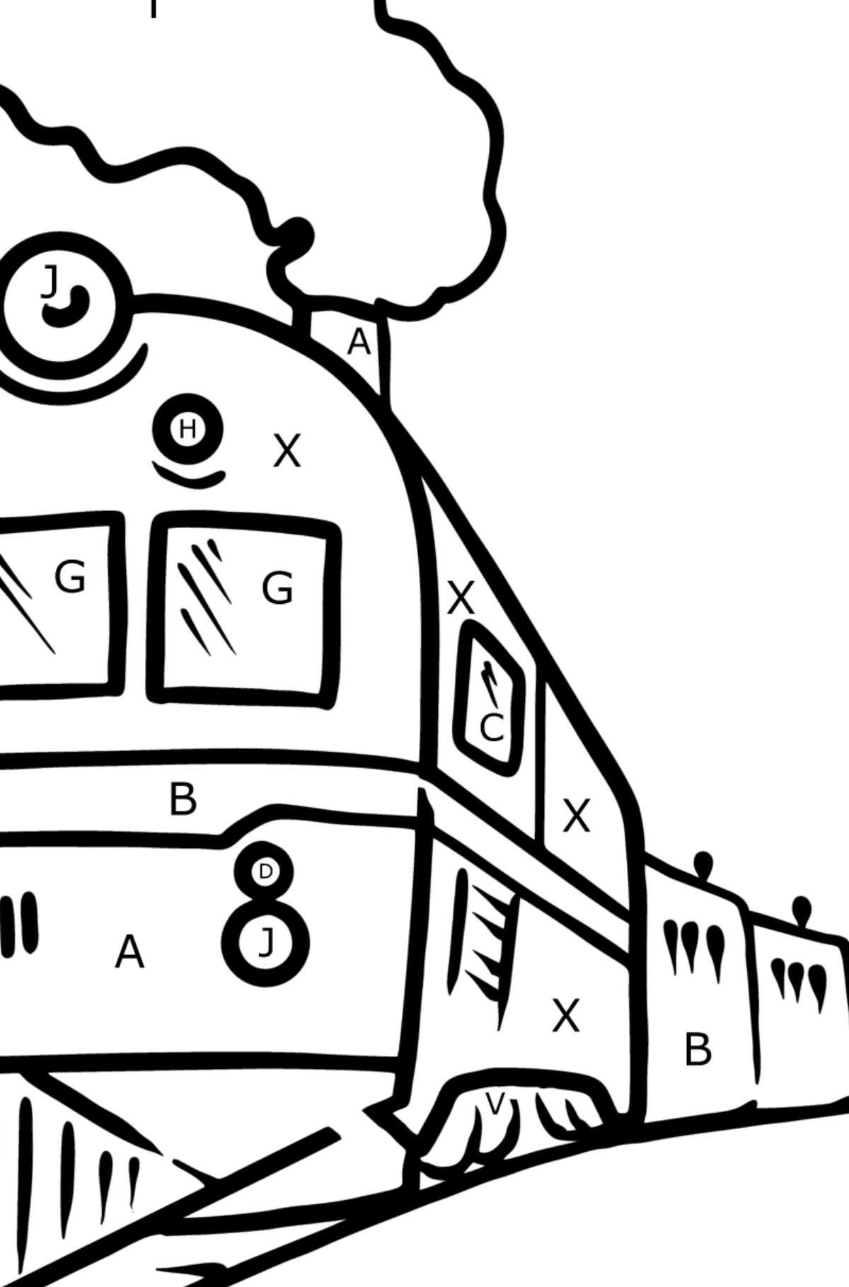 Kleurplaat trein voor kinderen - Kleuren met letters voor kinderen