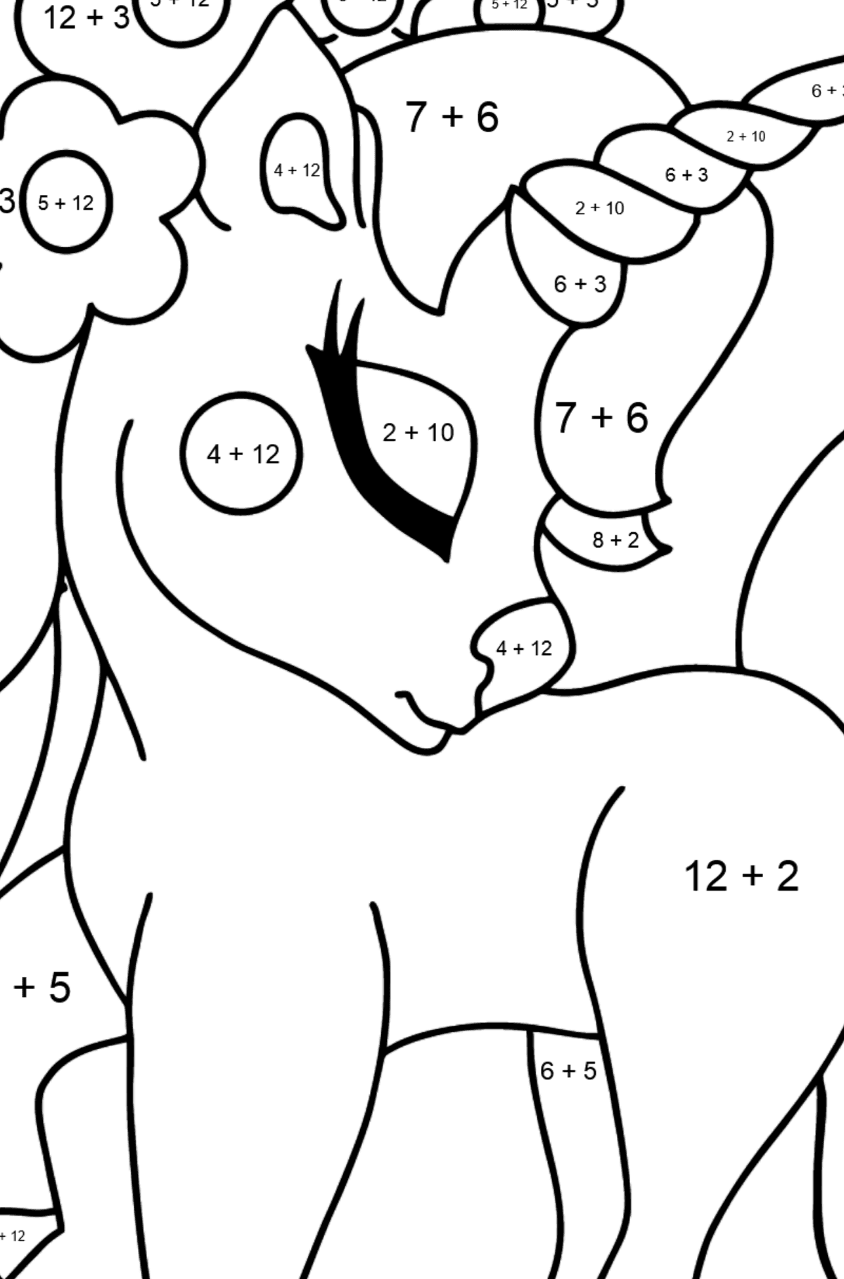 Unicorn in Dreams coloring page - Math Coloring - Addition for Kids