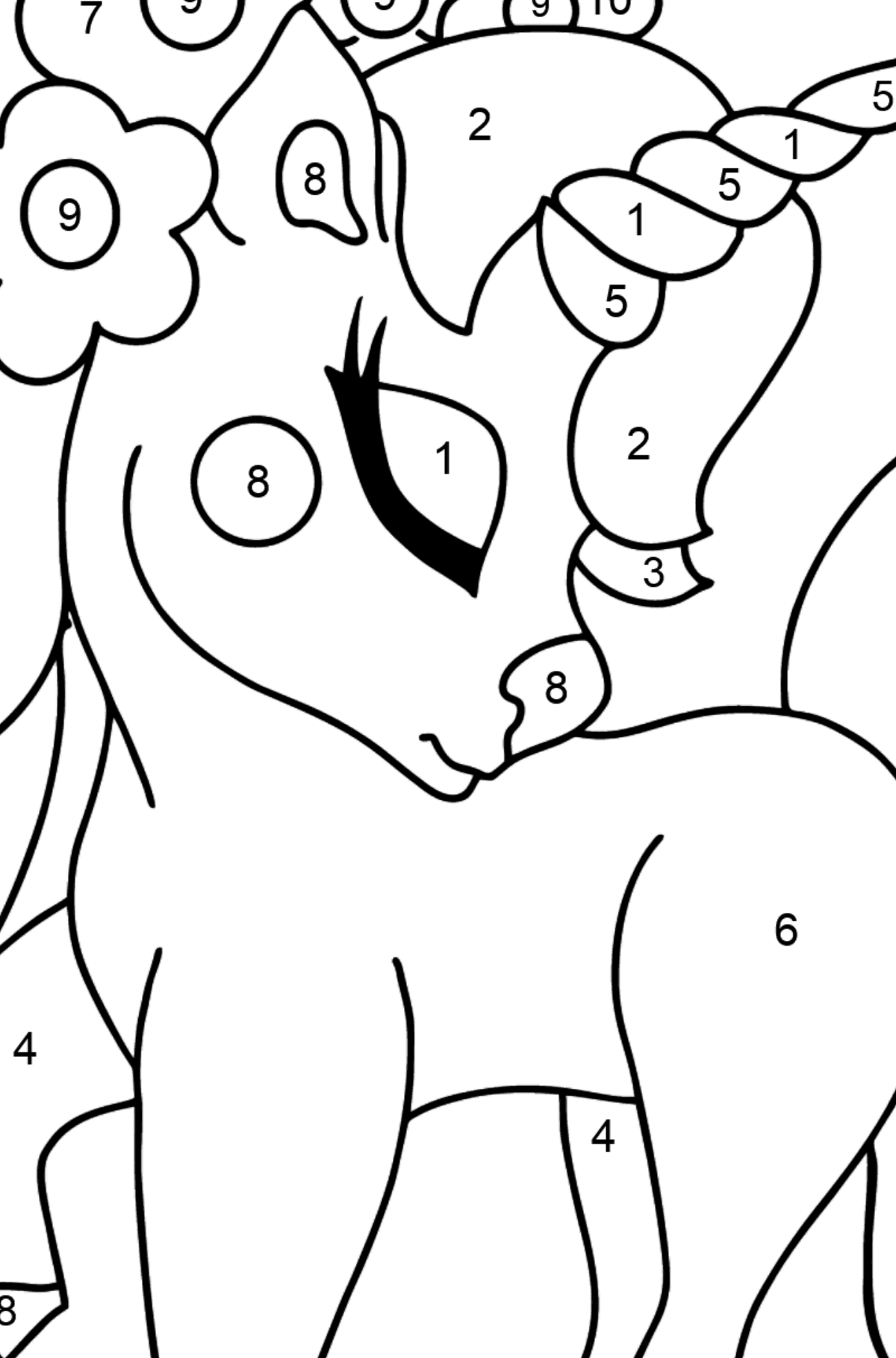 Unicorn in Dreams coloring page - Coloring by Numbers for Kids