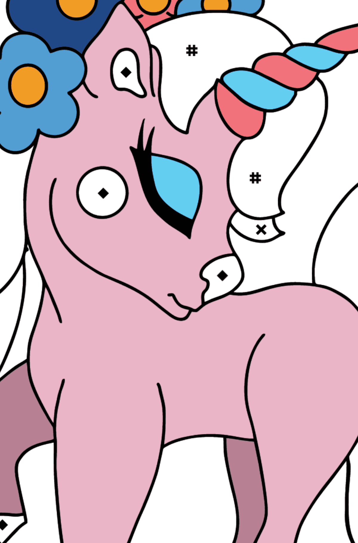 Unicorn in Dreams coloring page - Coloring by Symbols for Kids