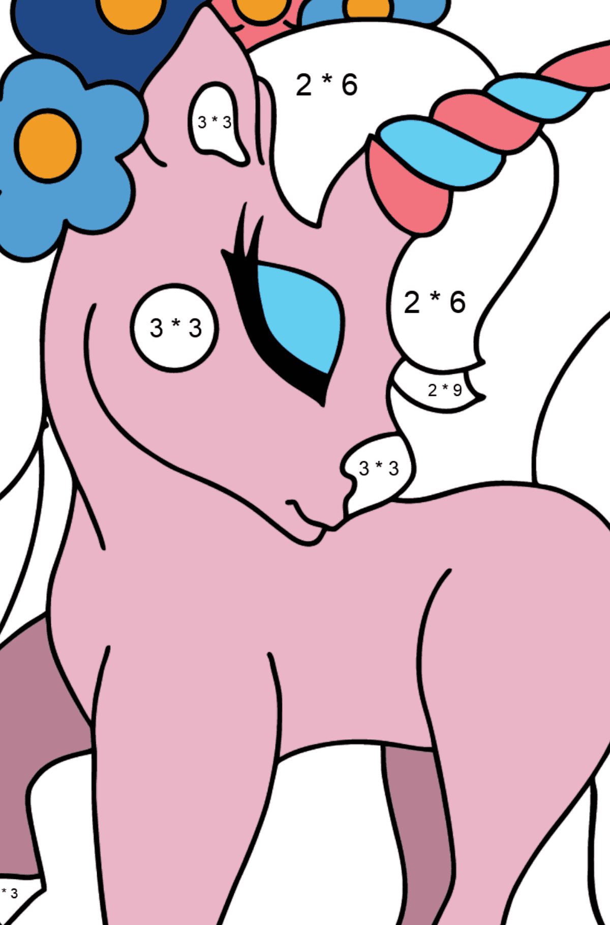 Coloriage princesse licorne - Coloriage Magique Multiplication pour les Enfants