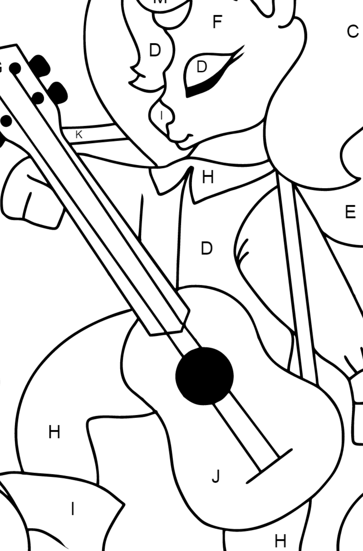 Dibujo para colorear de unicornio mágico (difícil) - Colorear por Letras para Niños