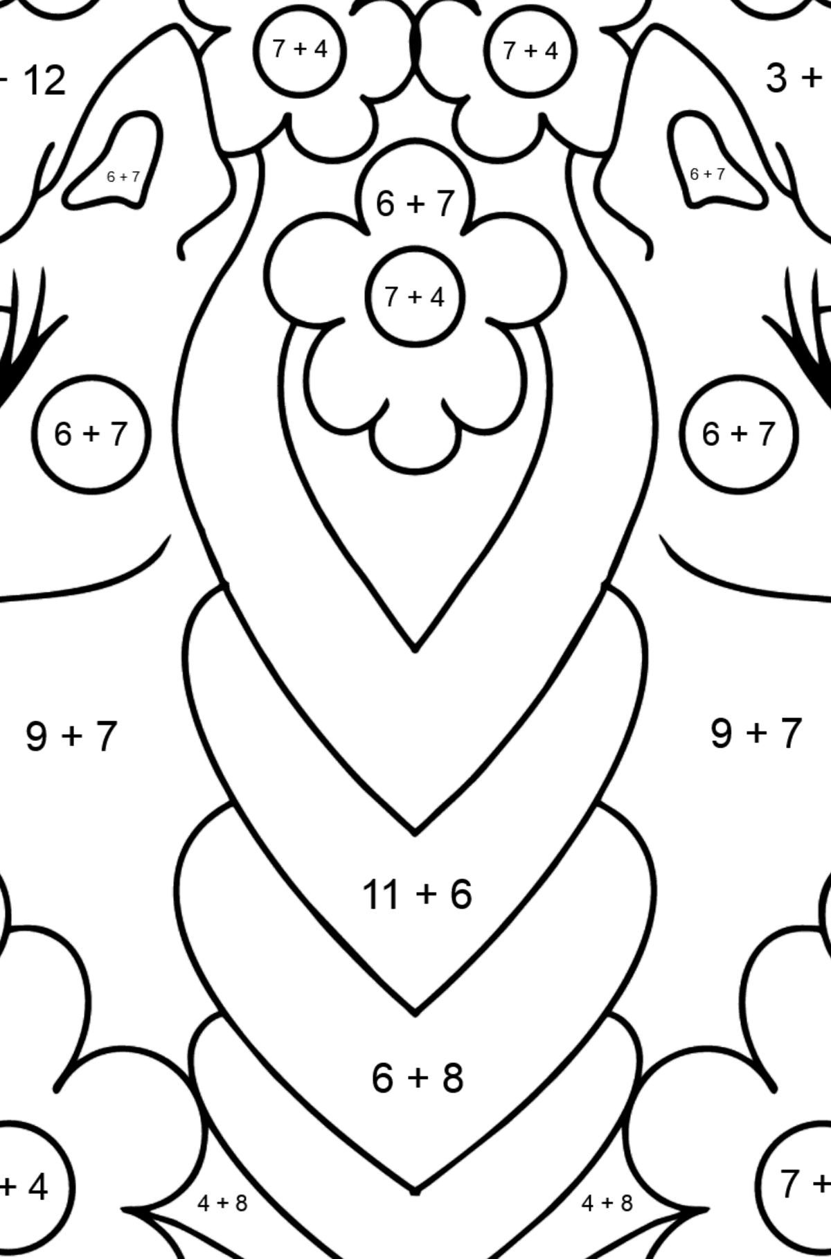 Coloring page cartoon Unicorn - Math Coloring - Addition for Kids