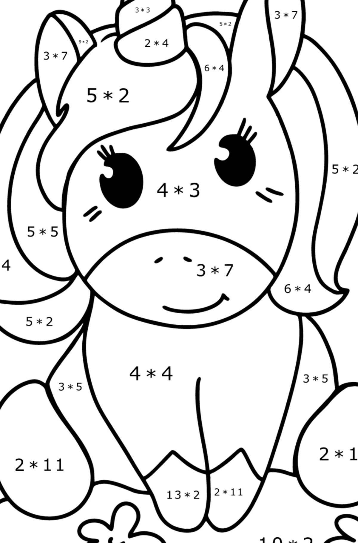 Cartoon unicorn coloring page - Math Coloring - Multiplication for Kids