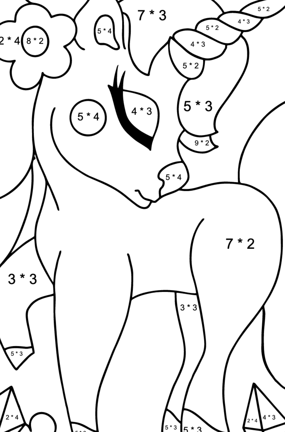 Charming Unicorn Coloring Page - Math Coloring - Multiplication for Kids