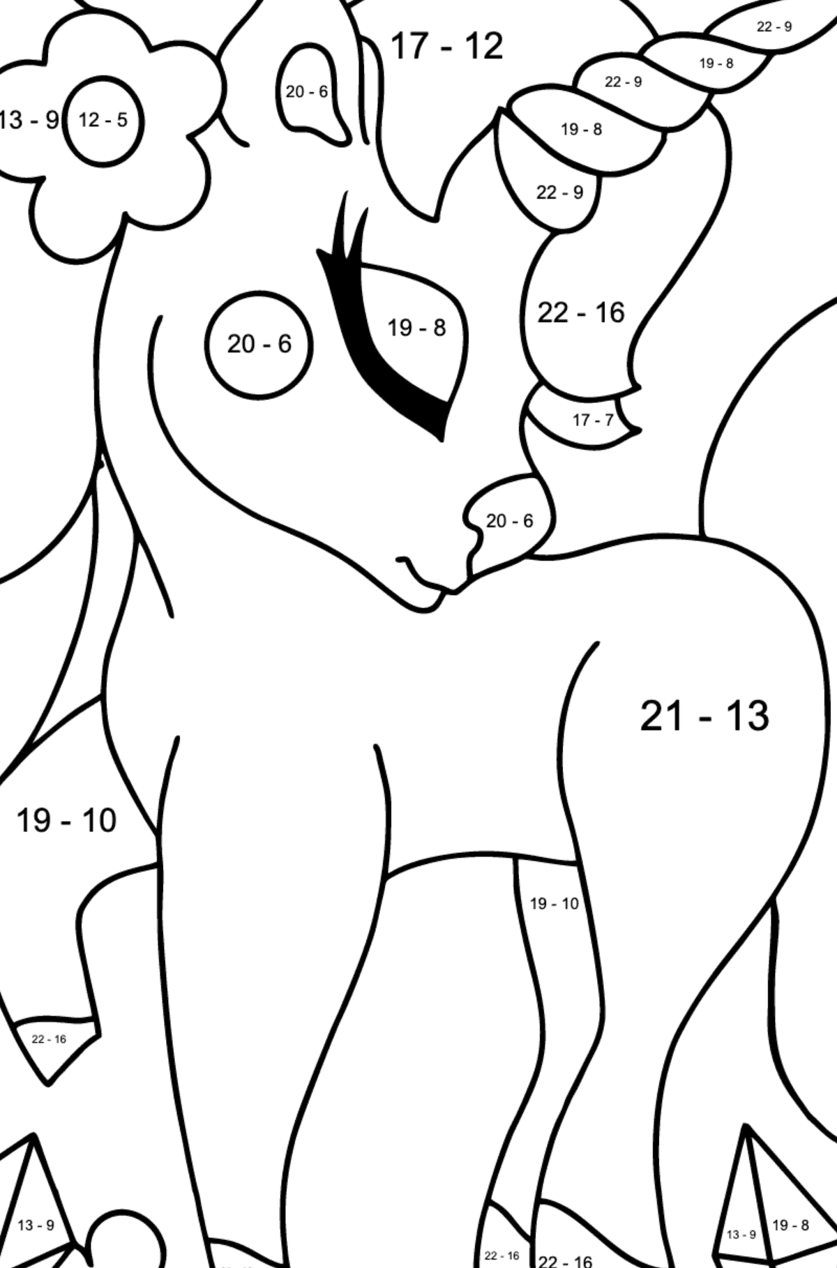Charming Unicorn Coloring Page - Math Coloring - Subtraction for Kids