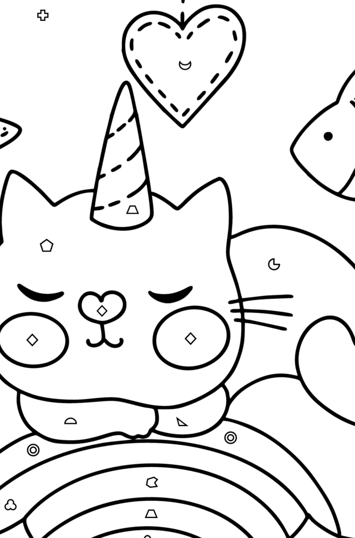 Cute cat unicorn coloring page - Coloring by Geometric Shapes for Kids