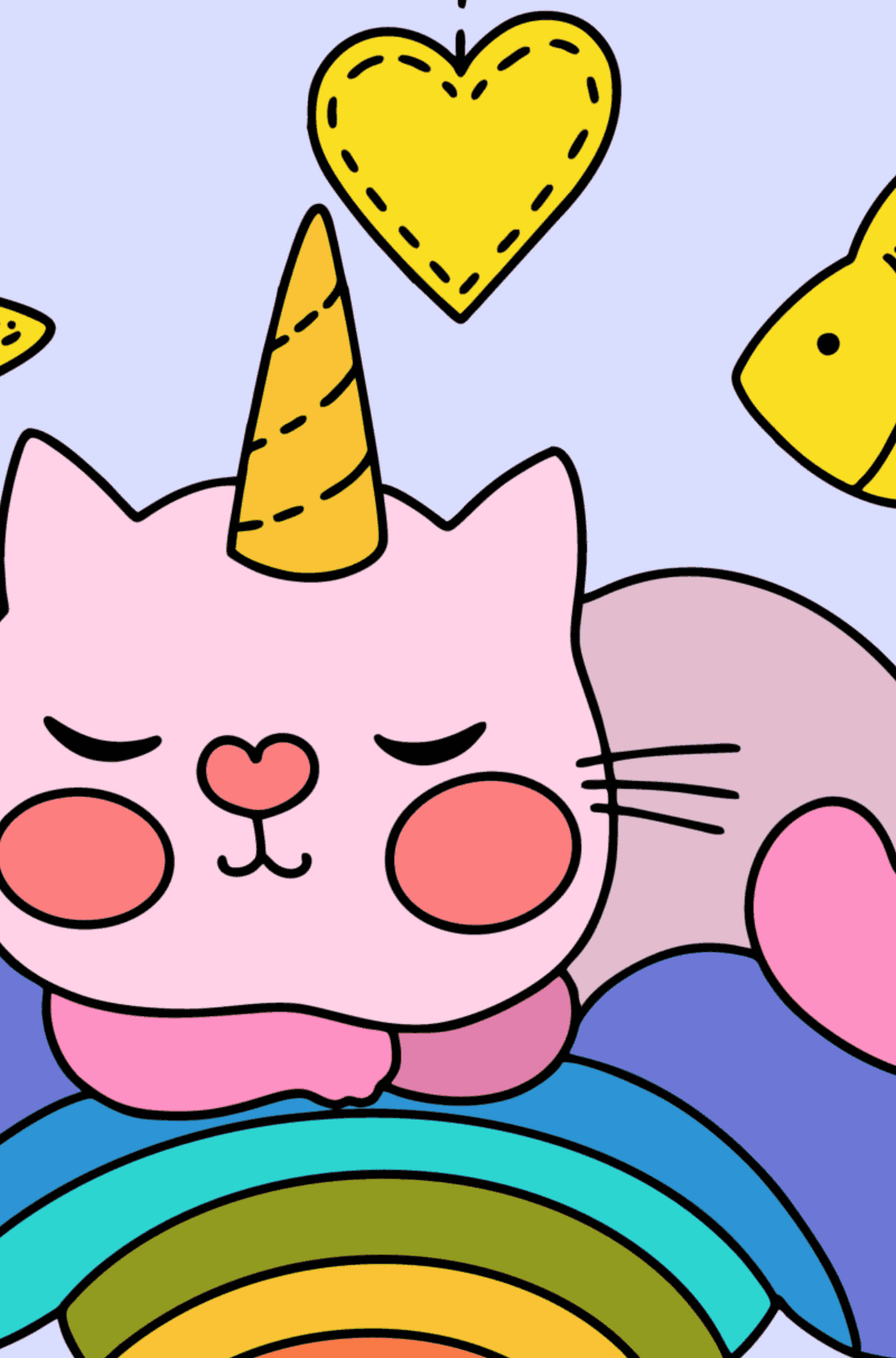 Cute cat unicorn coloring page - Coloring by Geometric Shapes for Kids