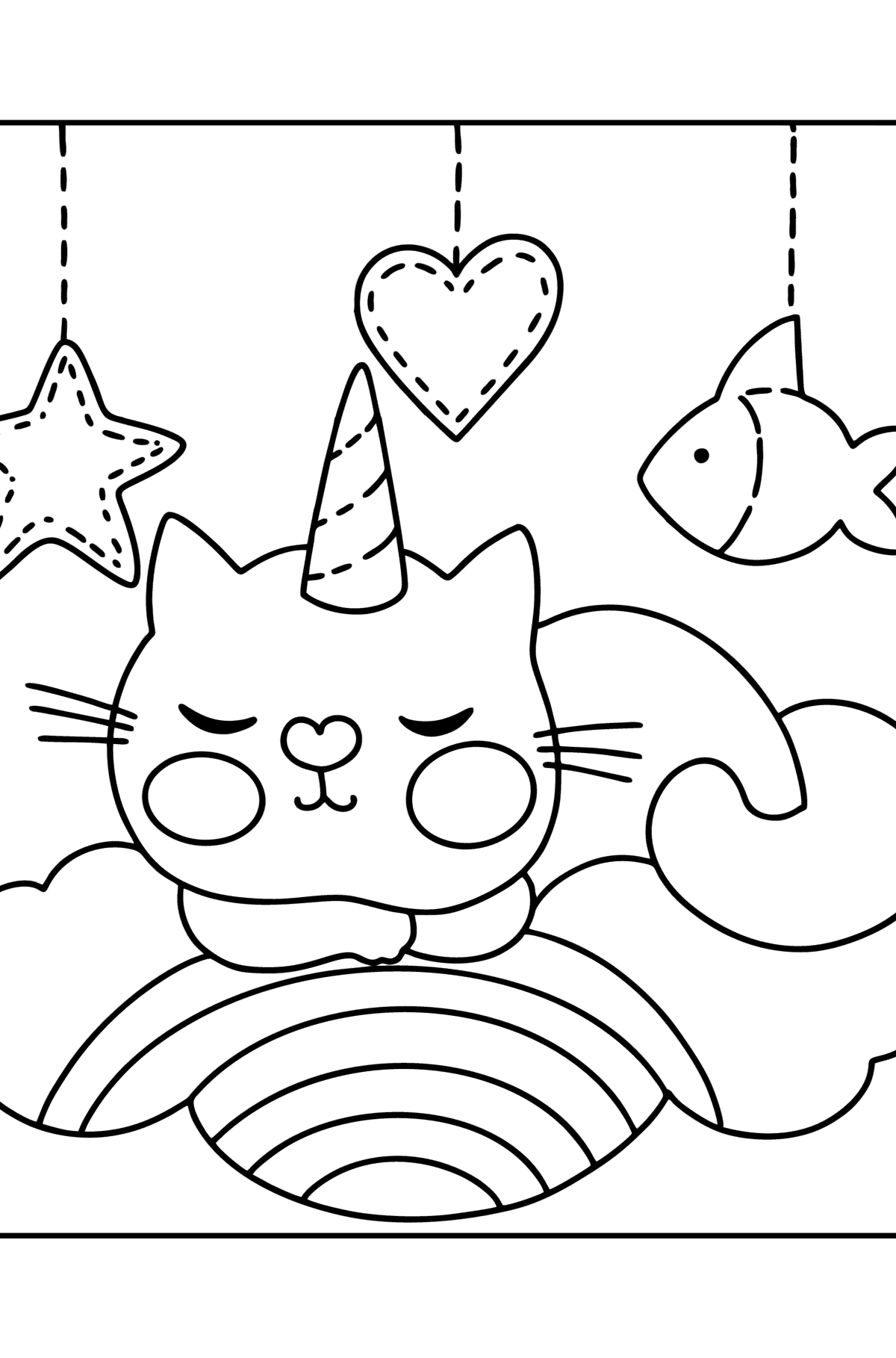 Cute cat unicorn coloring page ♥ Online and Print for Free