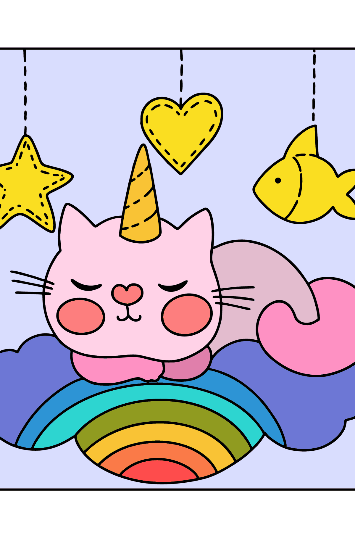 Dibujo de Precioso Gato Unicornio para colorear - Dibujos para Colorear para Niños