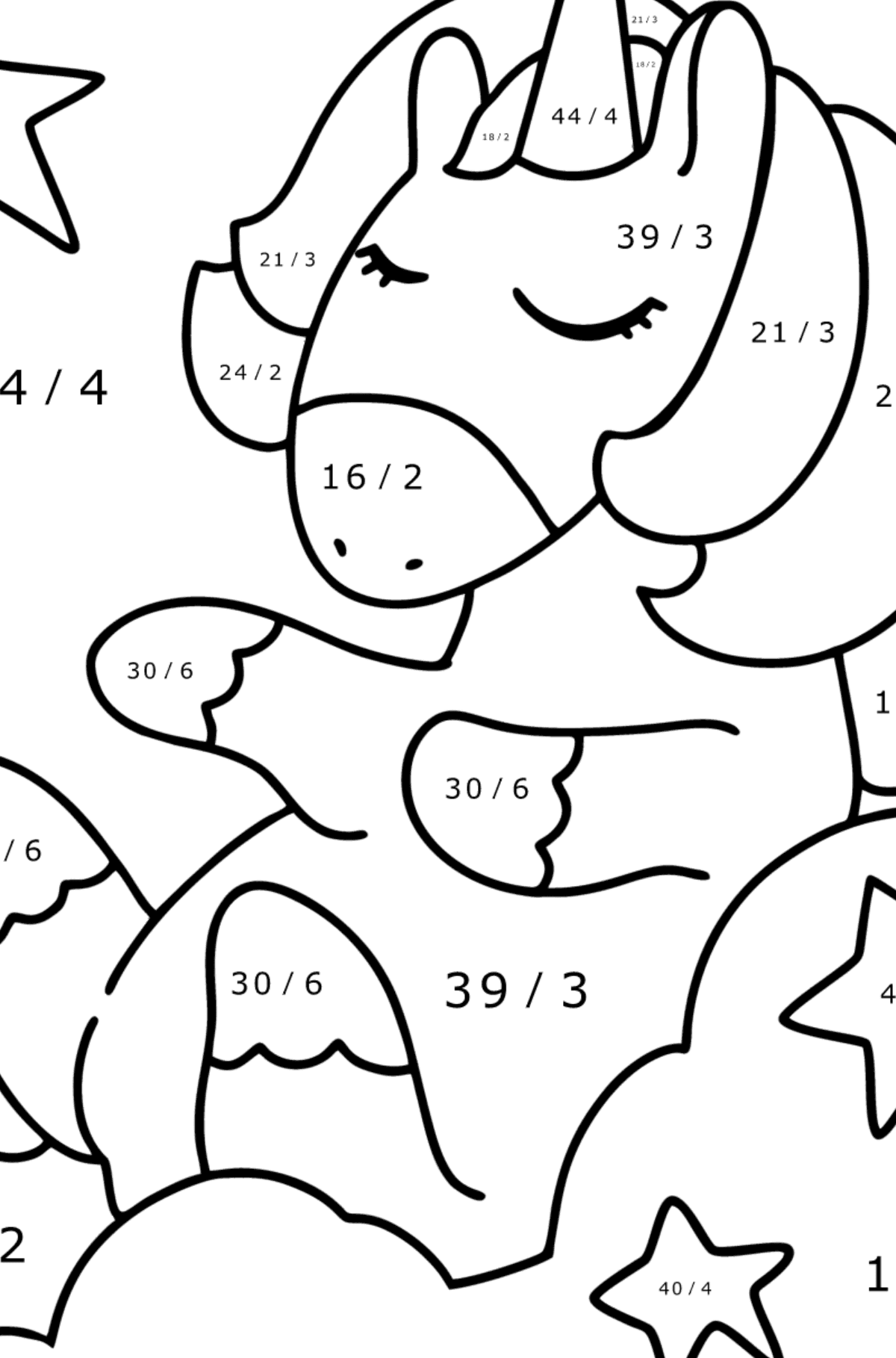 Funny unicorn coloring page - Math Coloring - Division for Kids