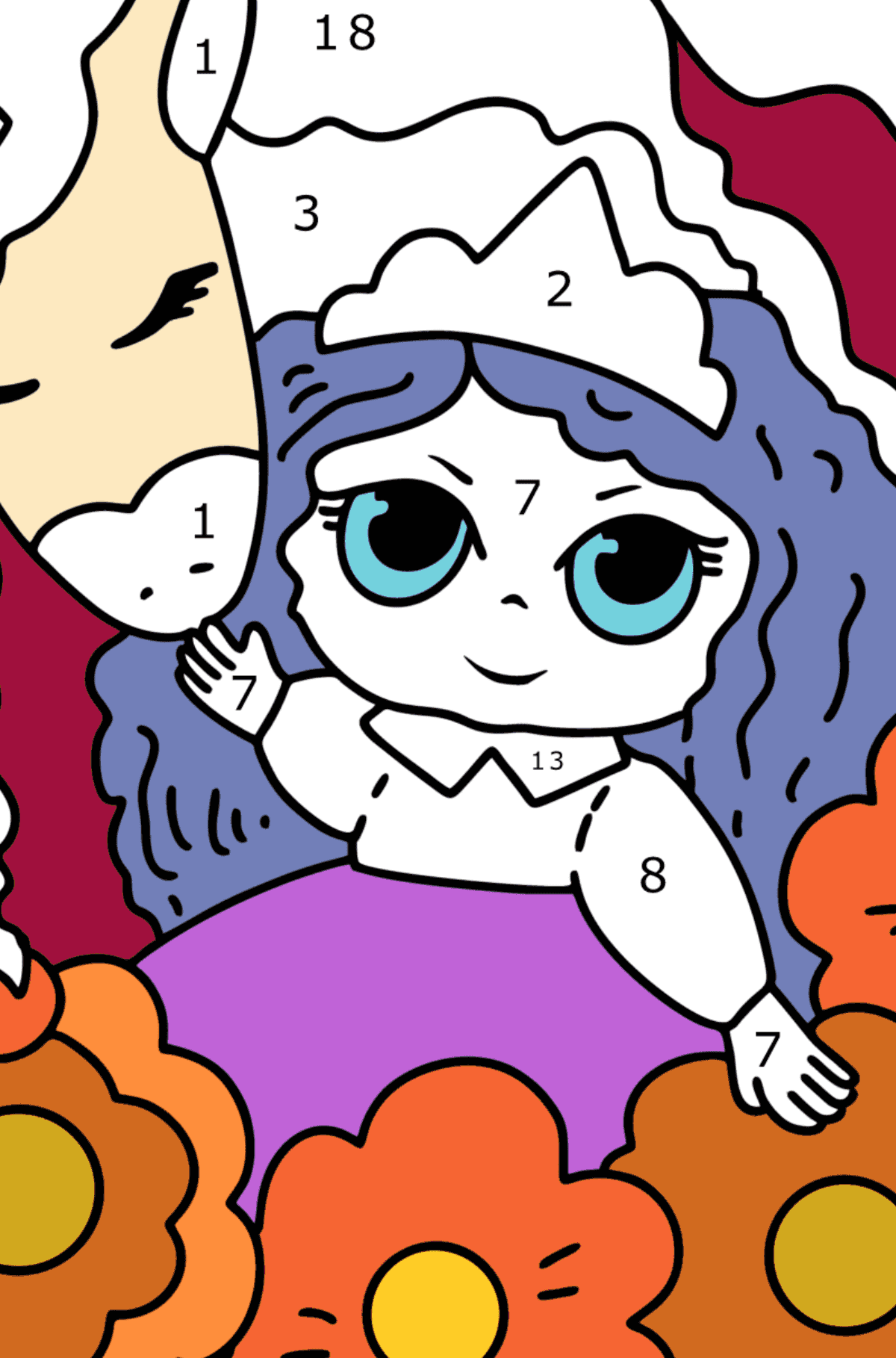 Unicorno magico e principessa da colorare - Colorare per numero per bambini