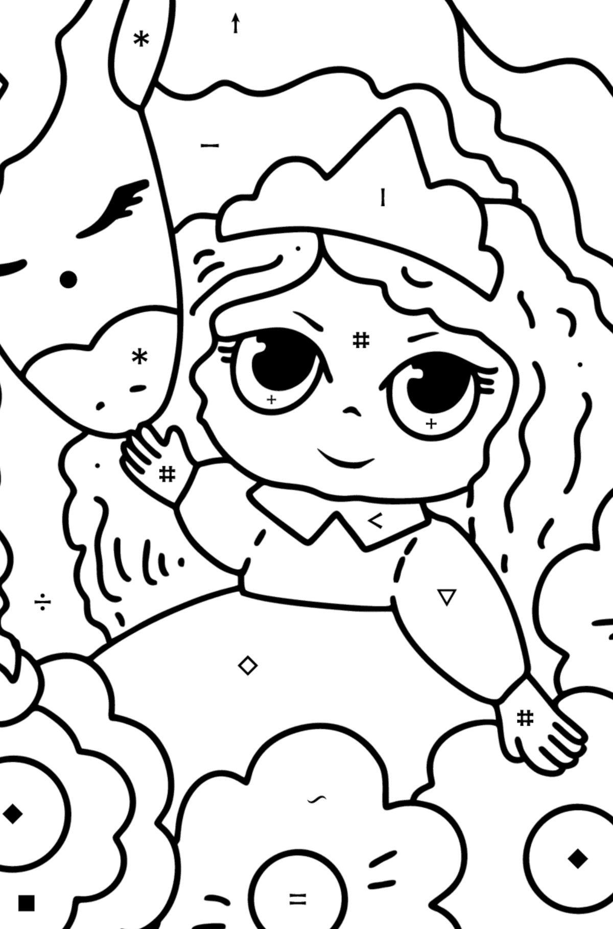 Magical unicorn and princess coloring page - Coloring by Symbols for Kids