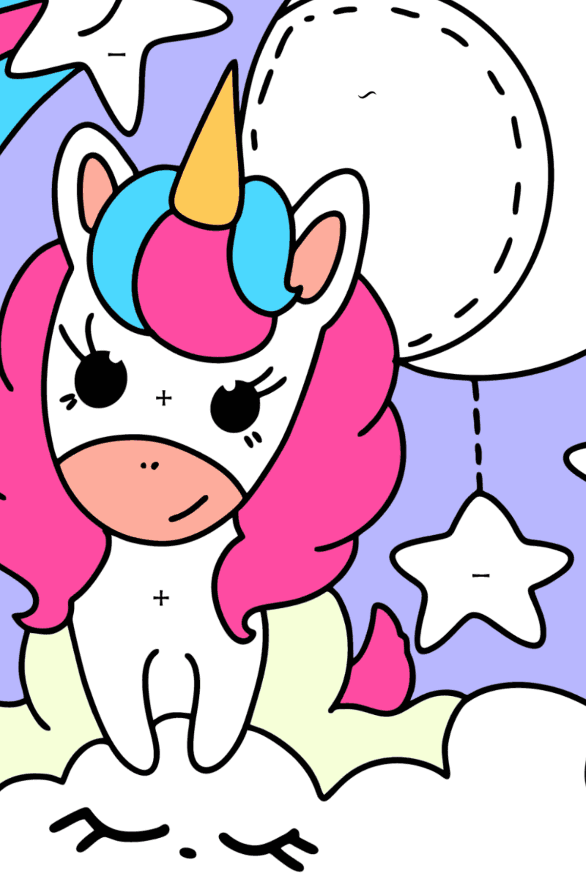 Moon unicorn coloring page - Coloring by Symbols for Kids