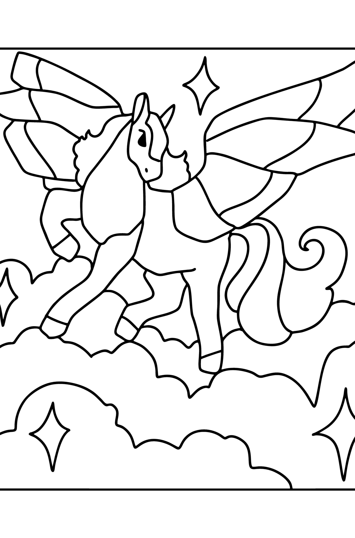 Tegning til farvning Pegasus - Tegninger til farvelægning for børn