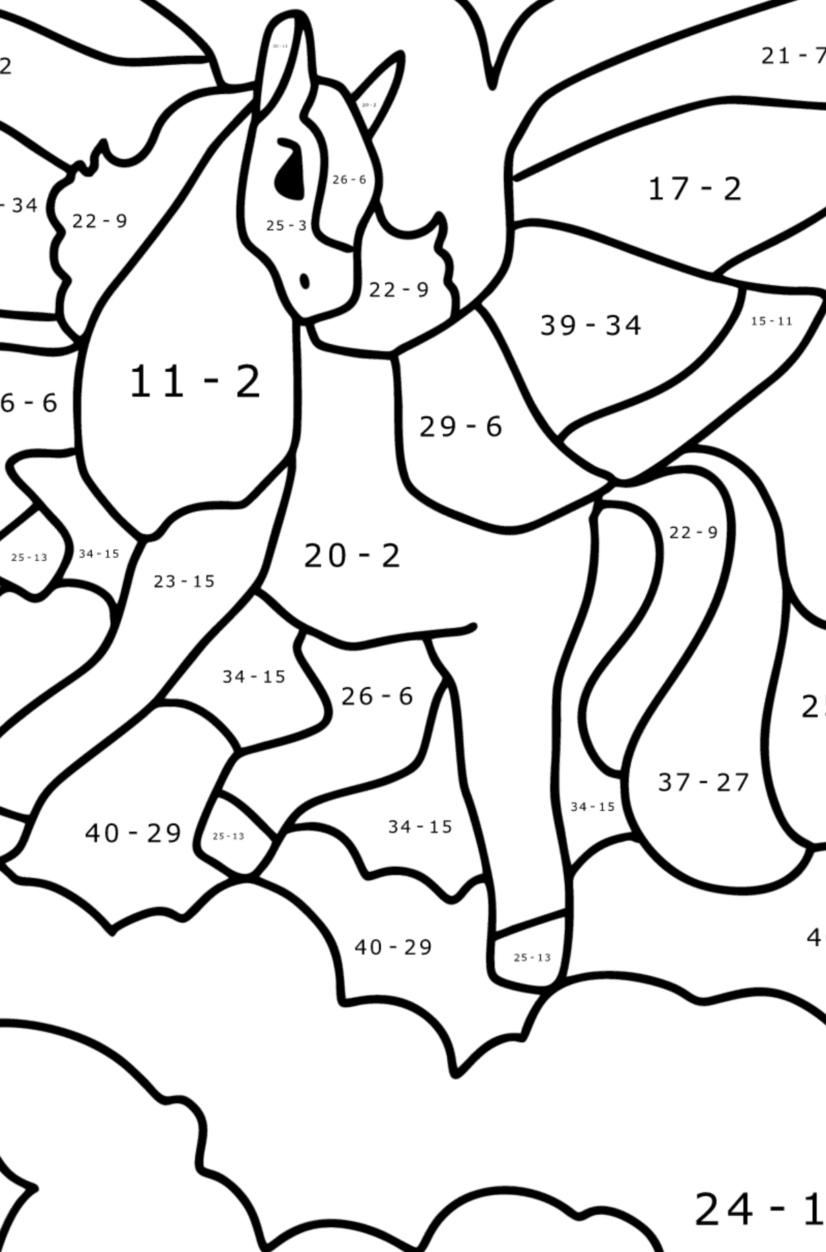 Pegasus coloring page - Math Coloring - Subtraction for Kids