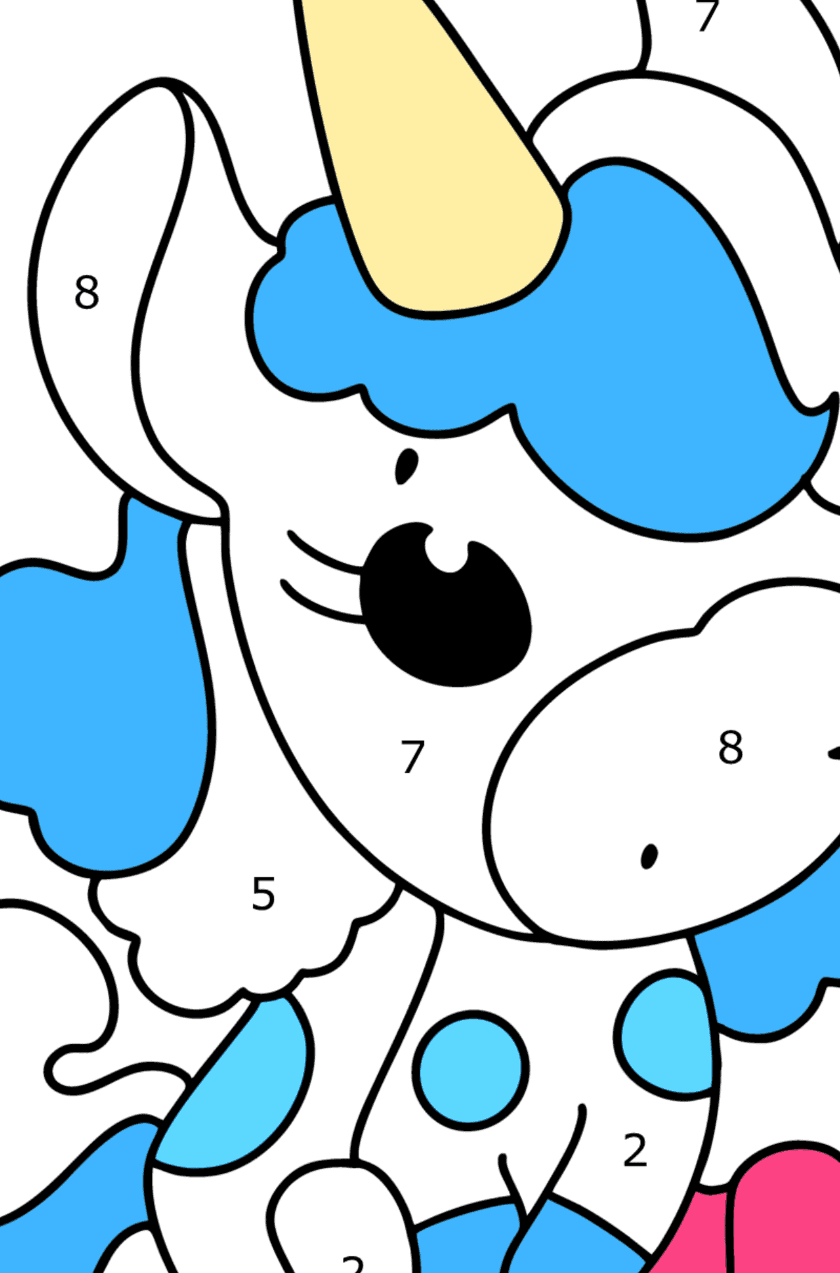 Disegno da colorare di unicorno rosa - Colorare per numero per bambini