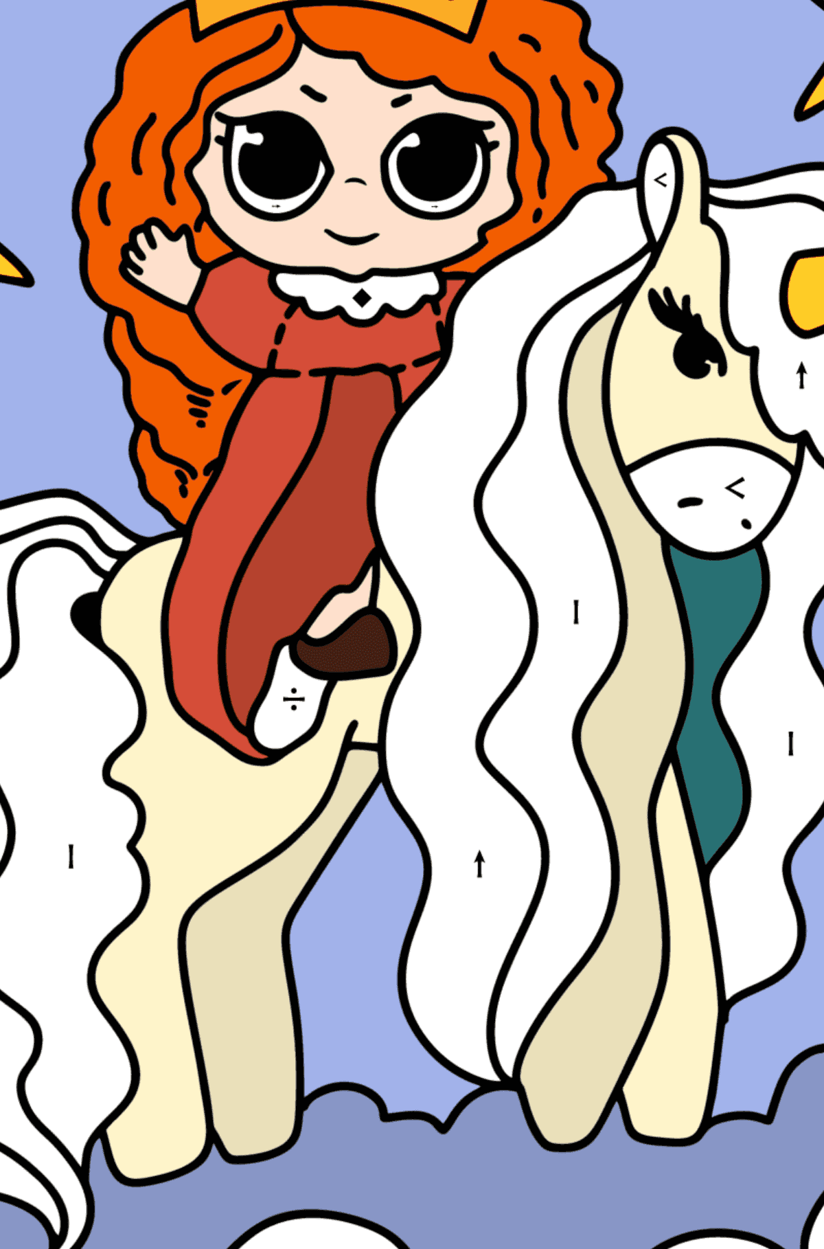 Colorear Princesa y Unicornio - Colorear por Símbolos para Niños